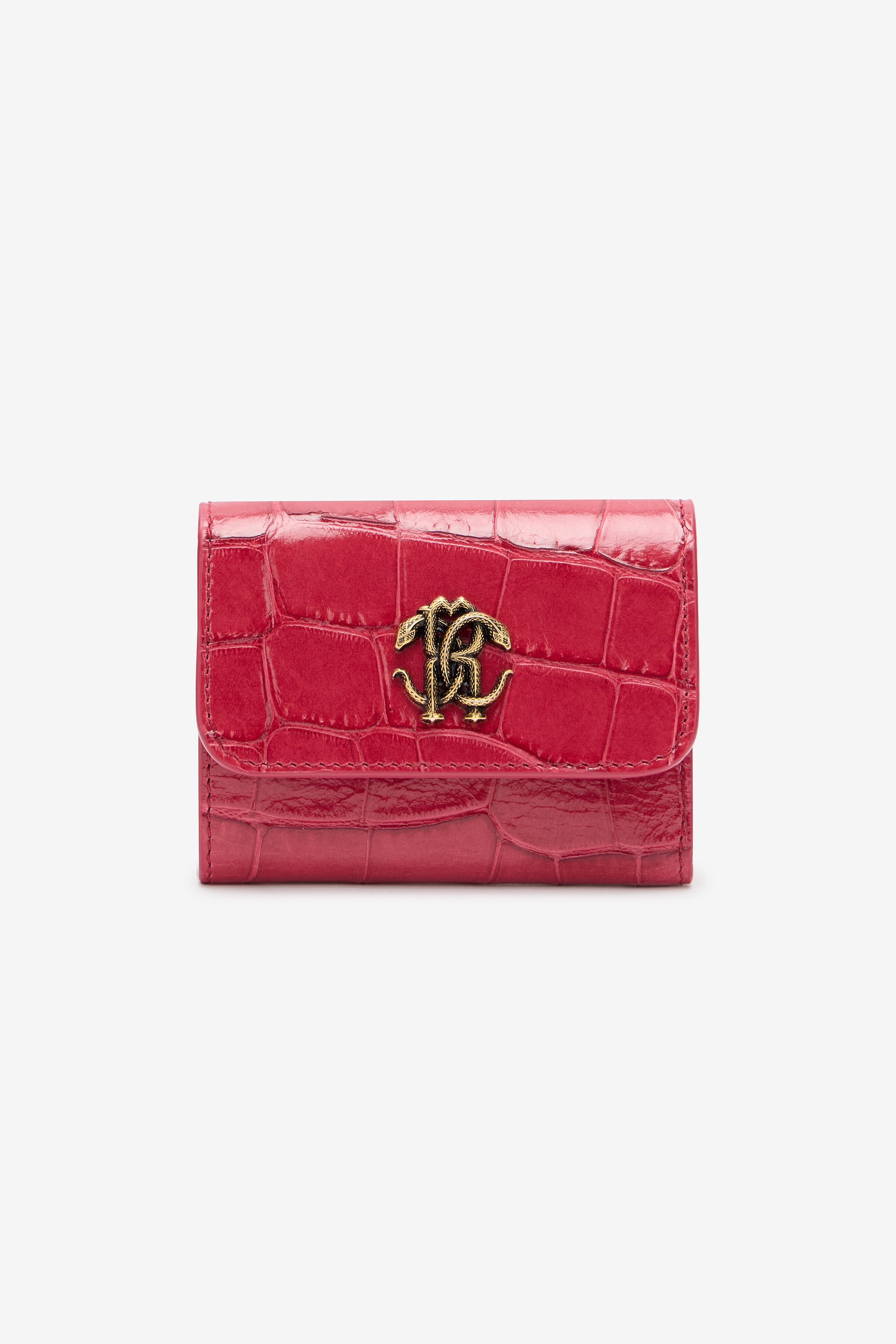 Roberto Cavalli Women's Fuchsia Crocodile-Effect Square Card Holder