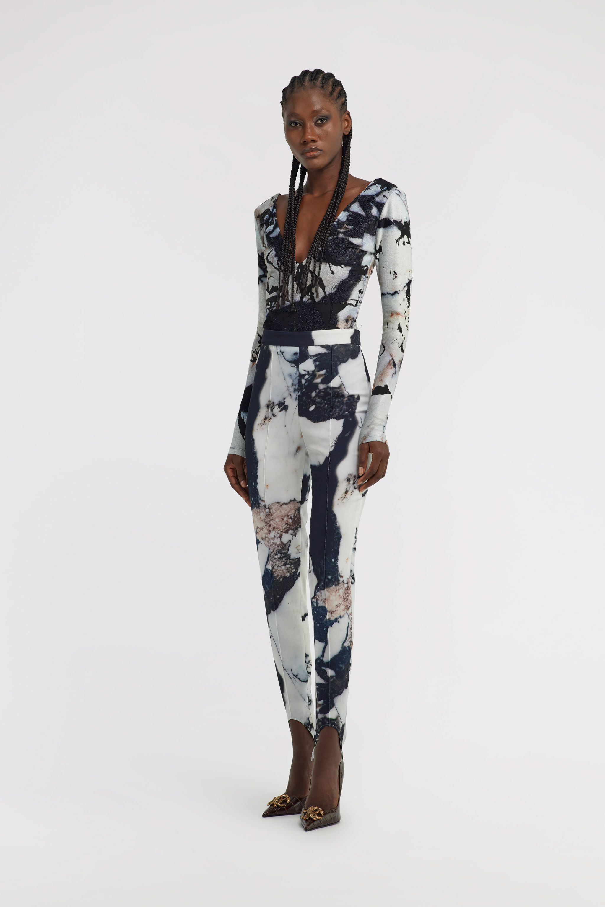 Roberto Cavalli Marble Print Body In Black/white