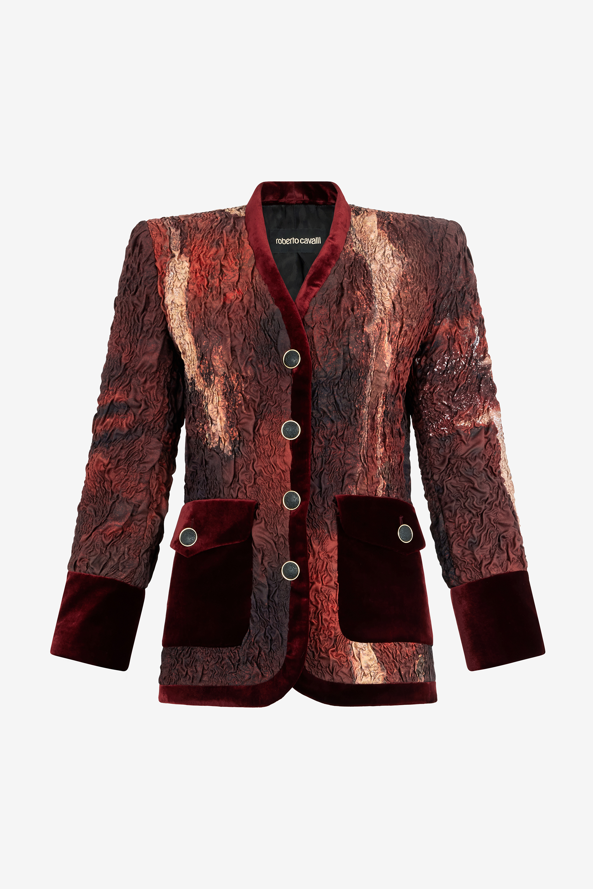 Roberto Cavalli Women's Red Silk Jacket With Marble Print