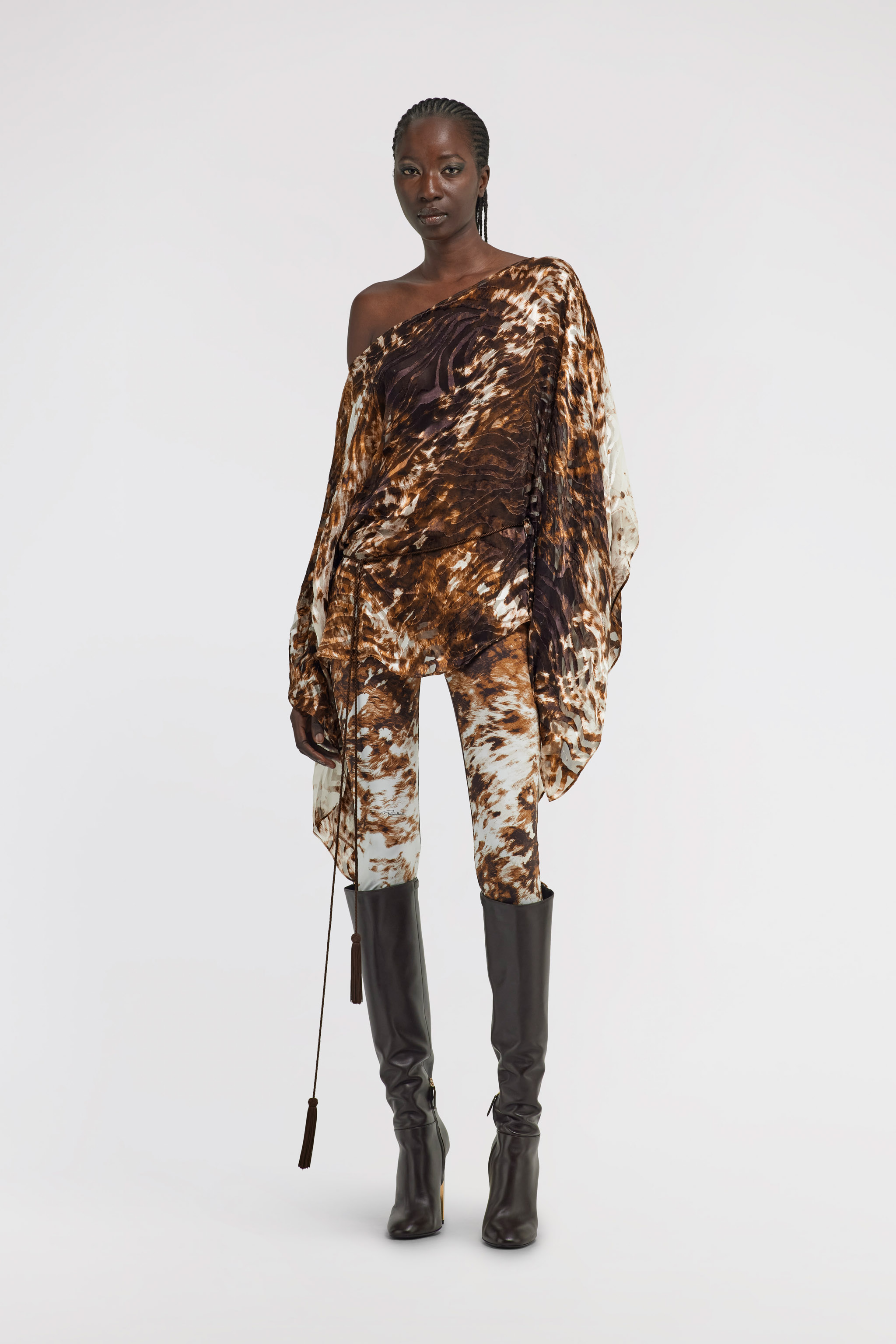 Roberto Cavalli Appaloosa Print Kaftan In Brown