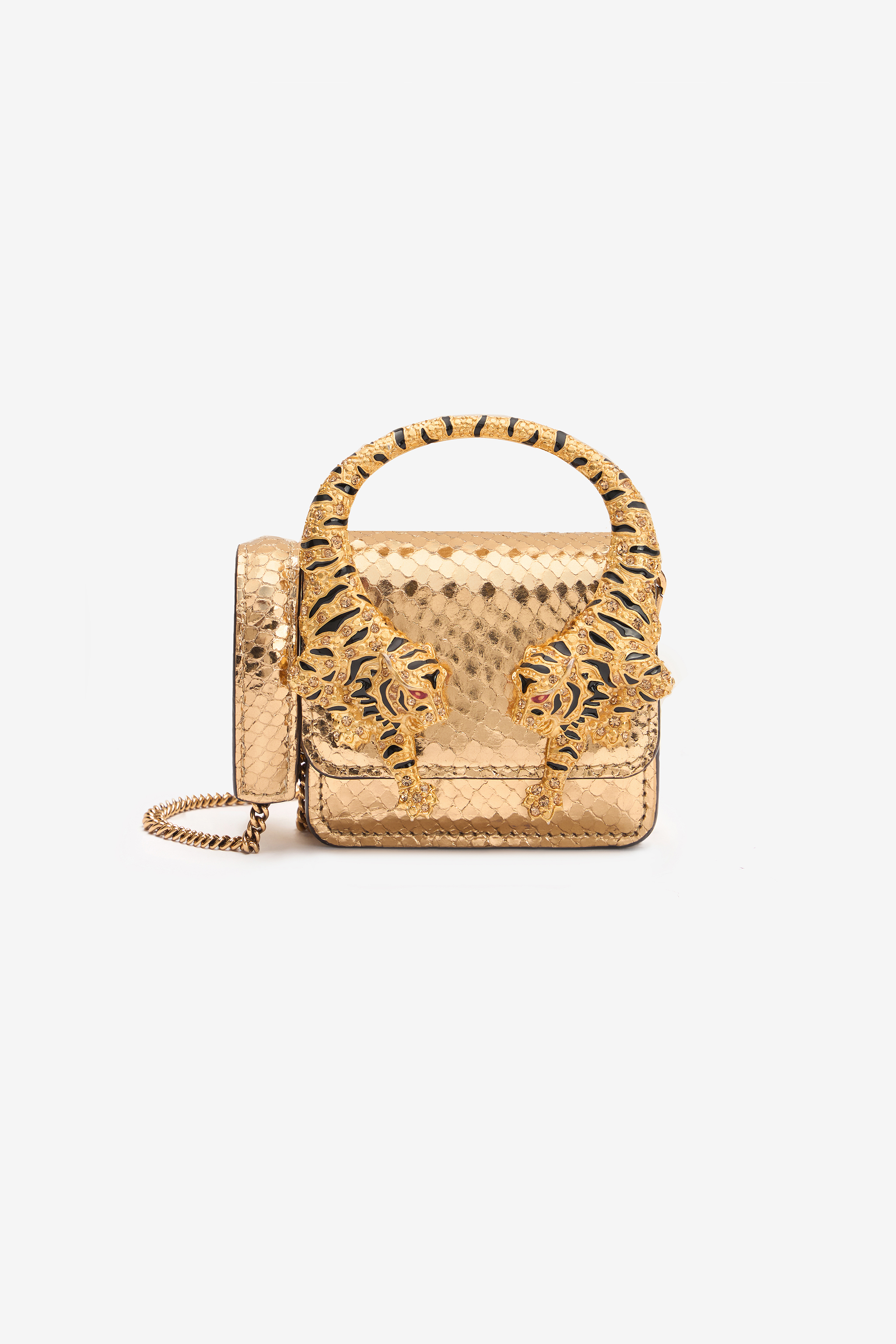 Roberto Cavalli Women's Gold Roar Airpods Case With Jeweled Tigers - Mini Bags