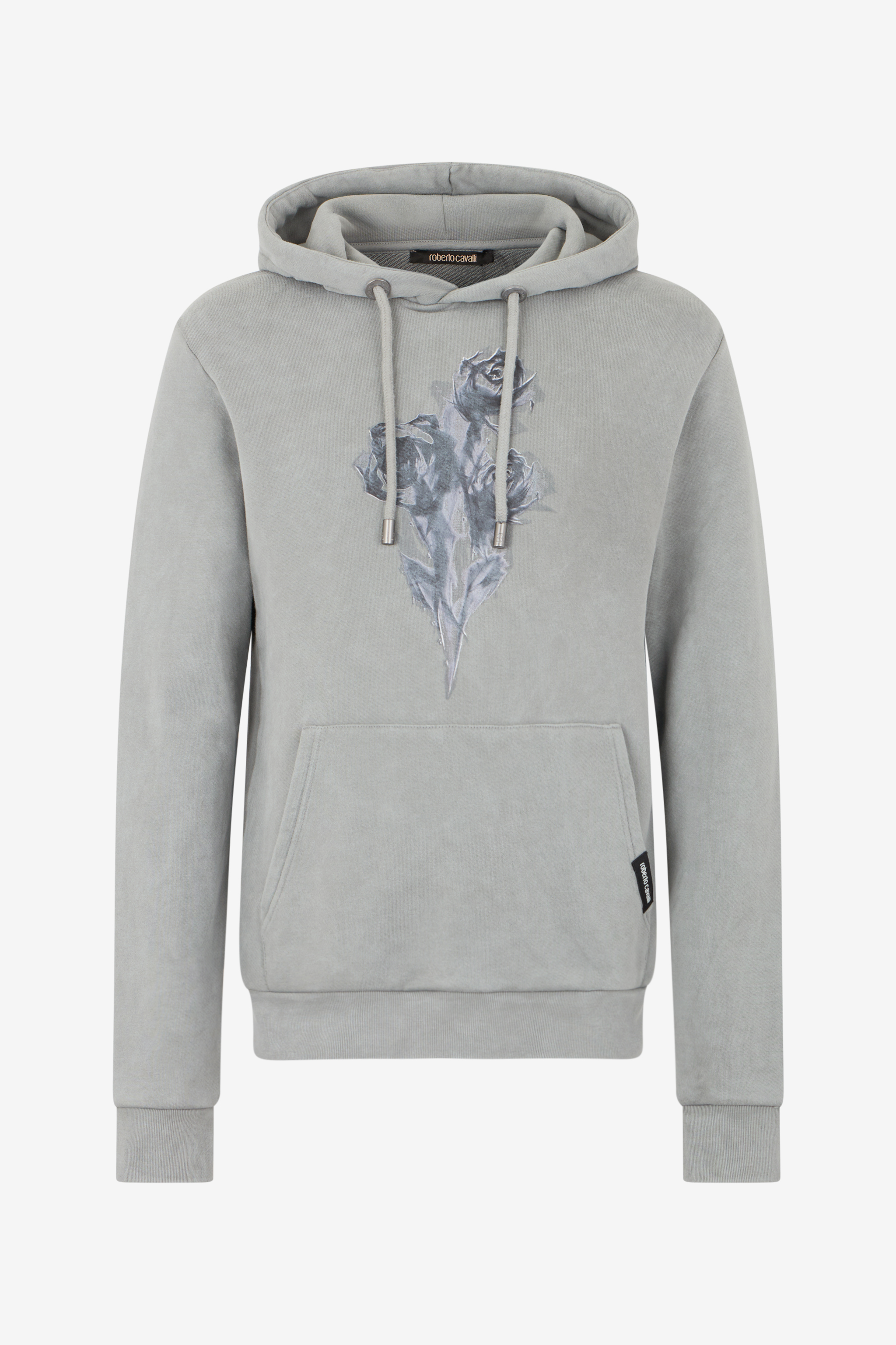 Roberto Cavalli Uomo Grigia Felpa Con Rose Stampate - Abbigliamento Grey L - Immagine 1