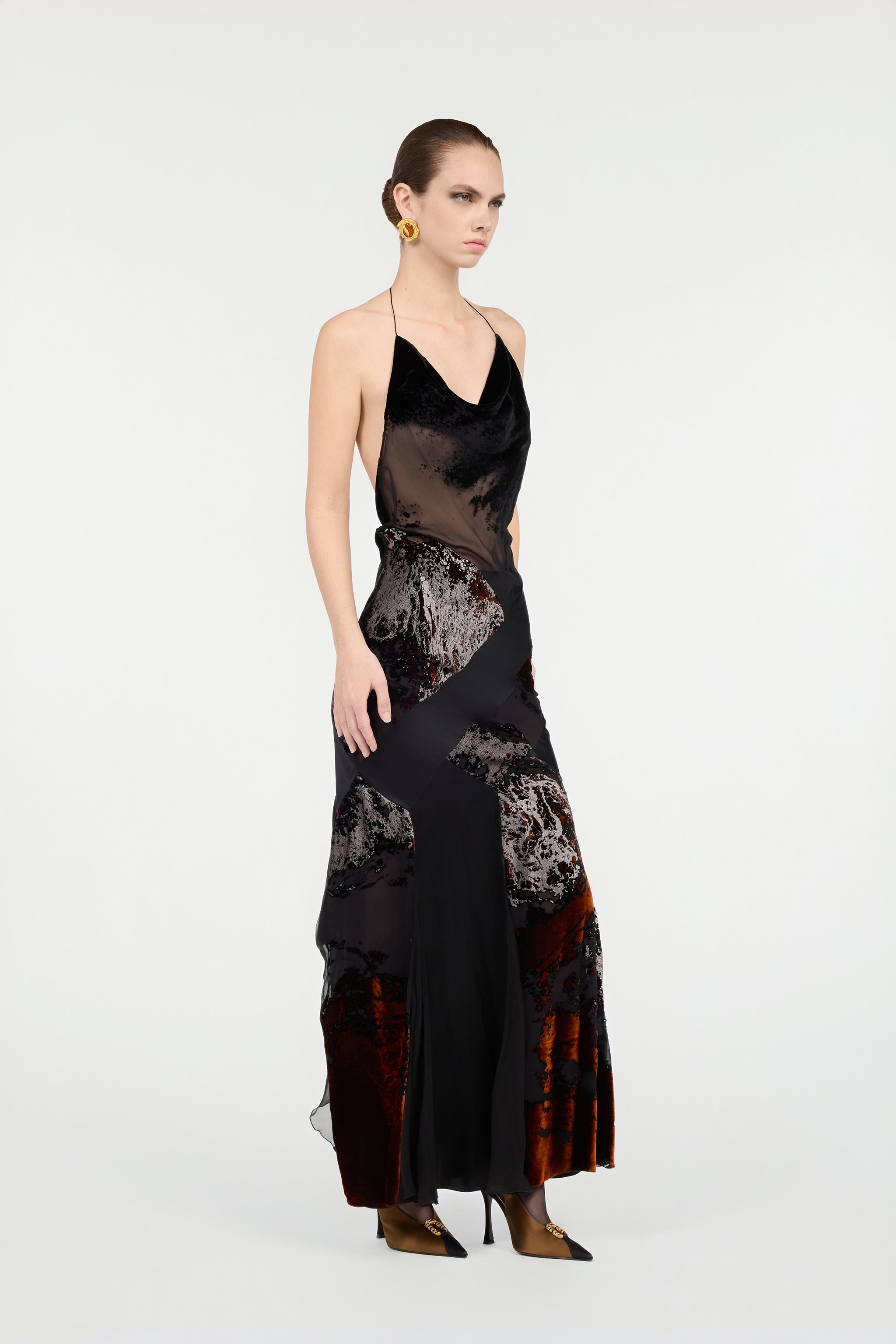 Long Black Dress With Marine Print