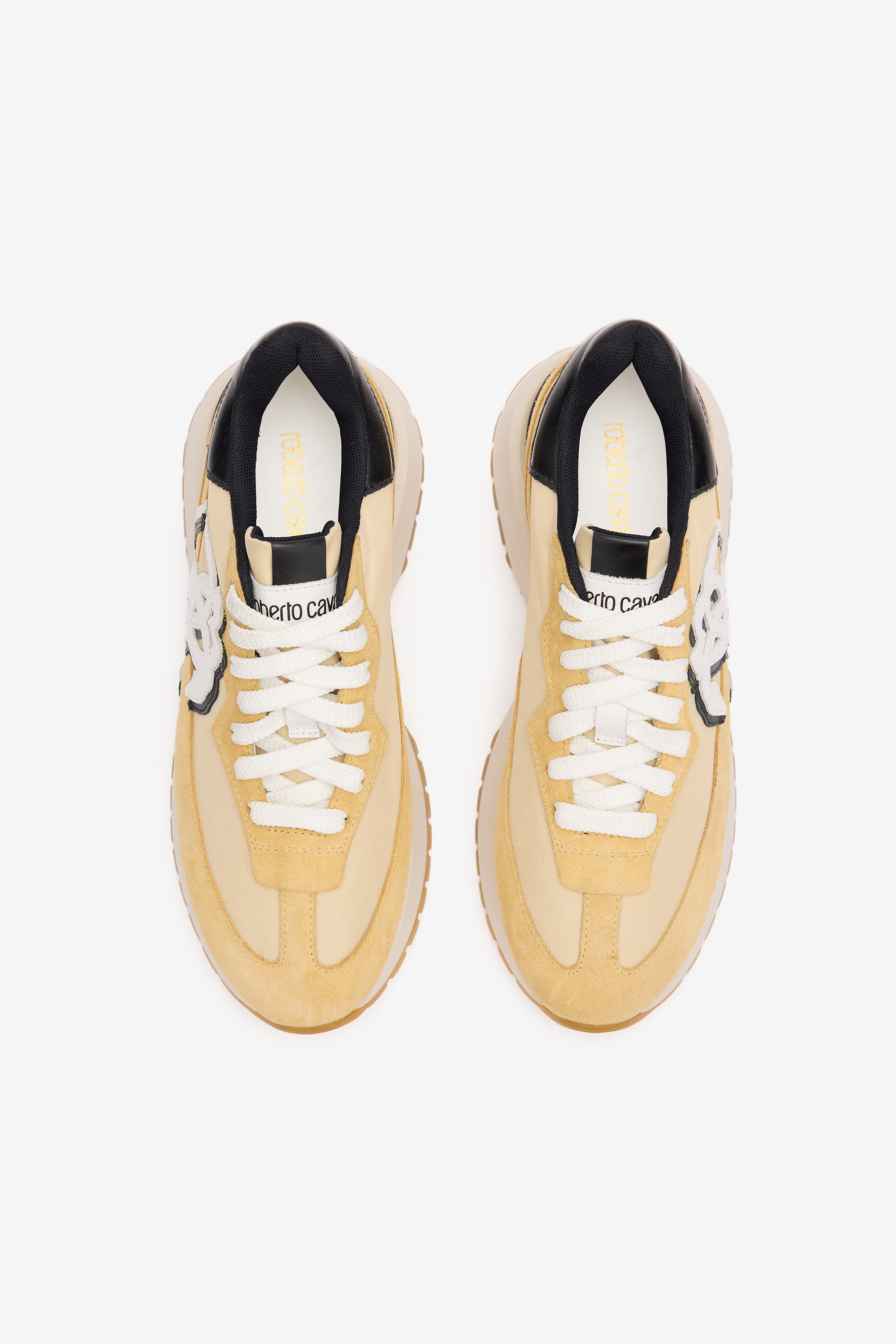 Shop Roberto Cavalli Sneakers Mit Kontrastierender Ferse Und Monogramm Mirror Snake In Light Brown