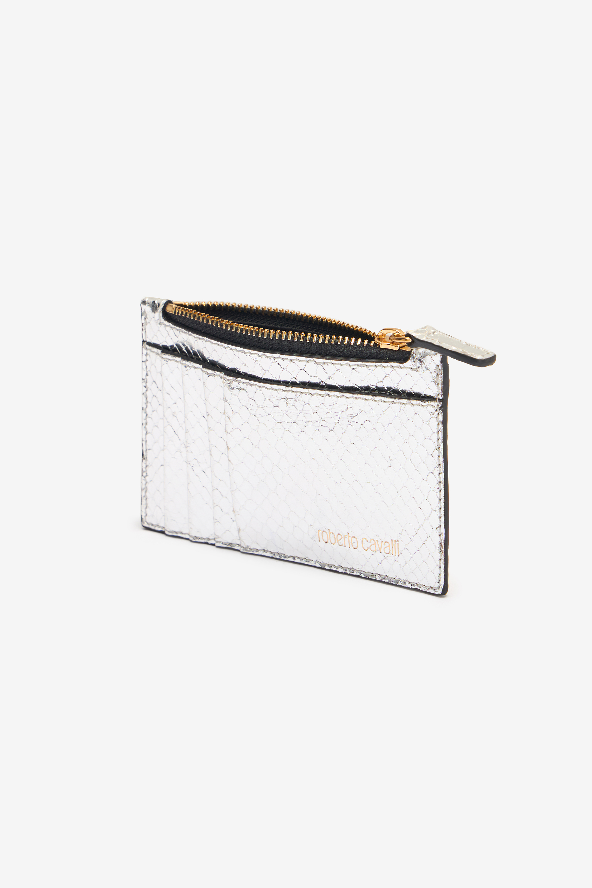 Roberto Cavalli Metallic Snake-scale Card Holder In Silver