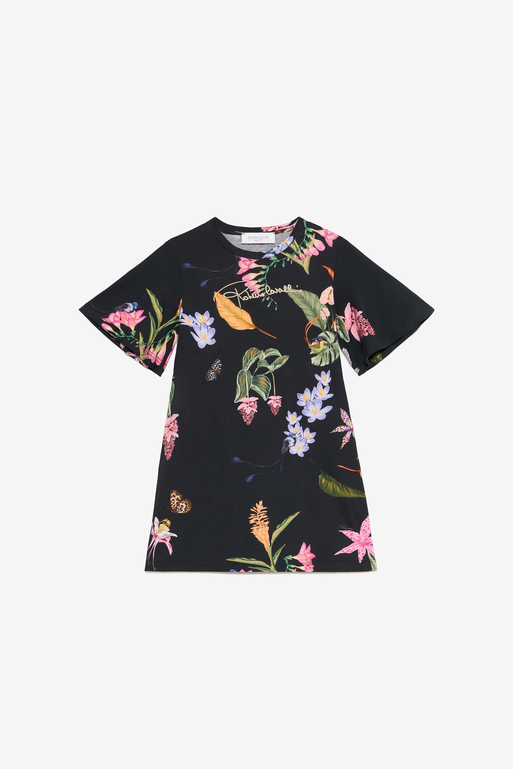 Black Dress with Tropical Print