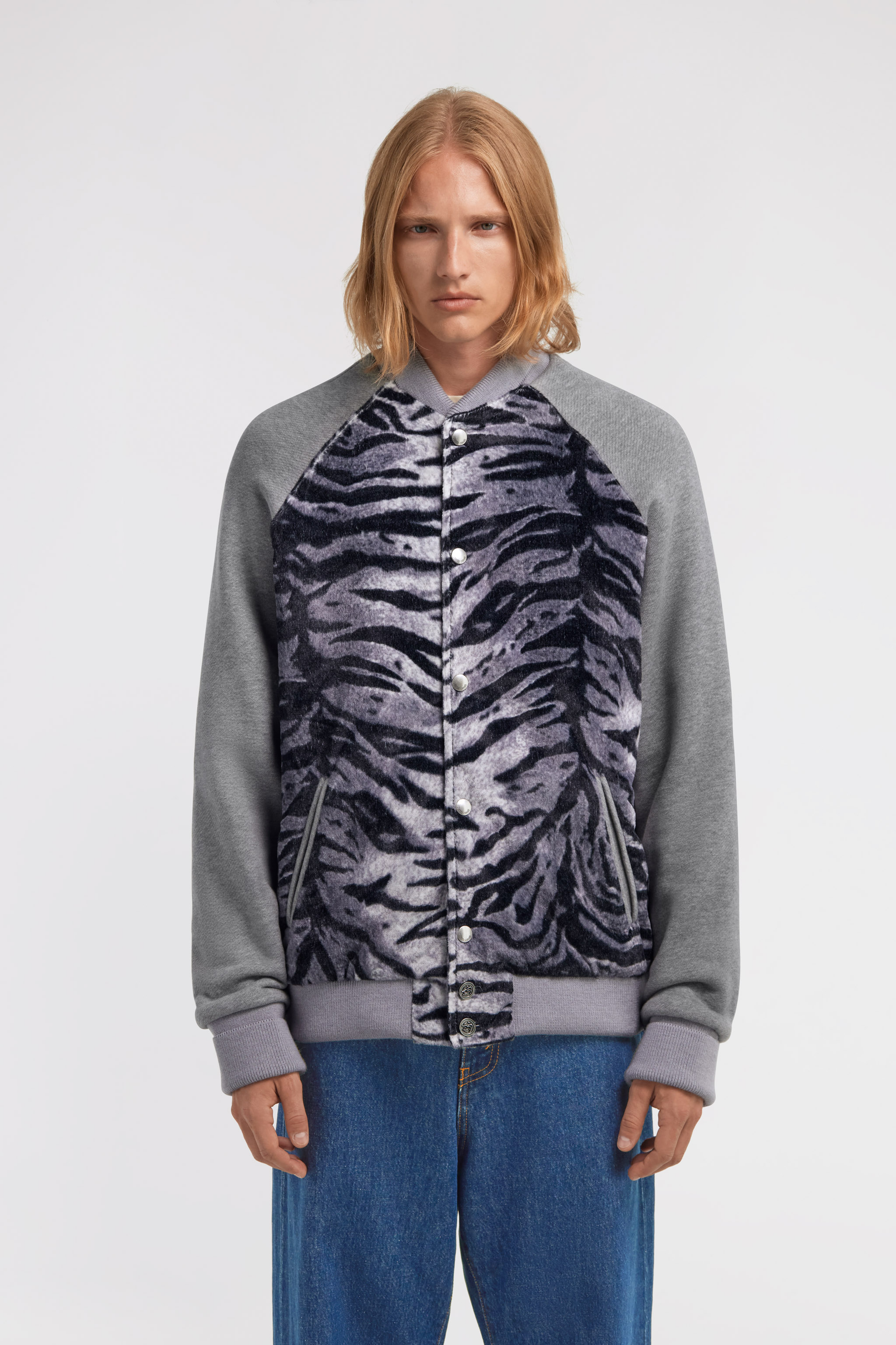 Roberto Cavalli Zebra Print Sweatshirt With Buttons In Gray