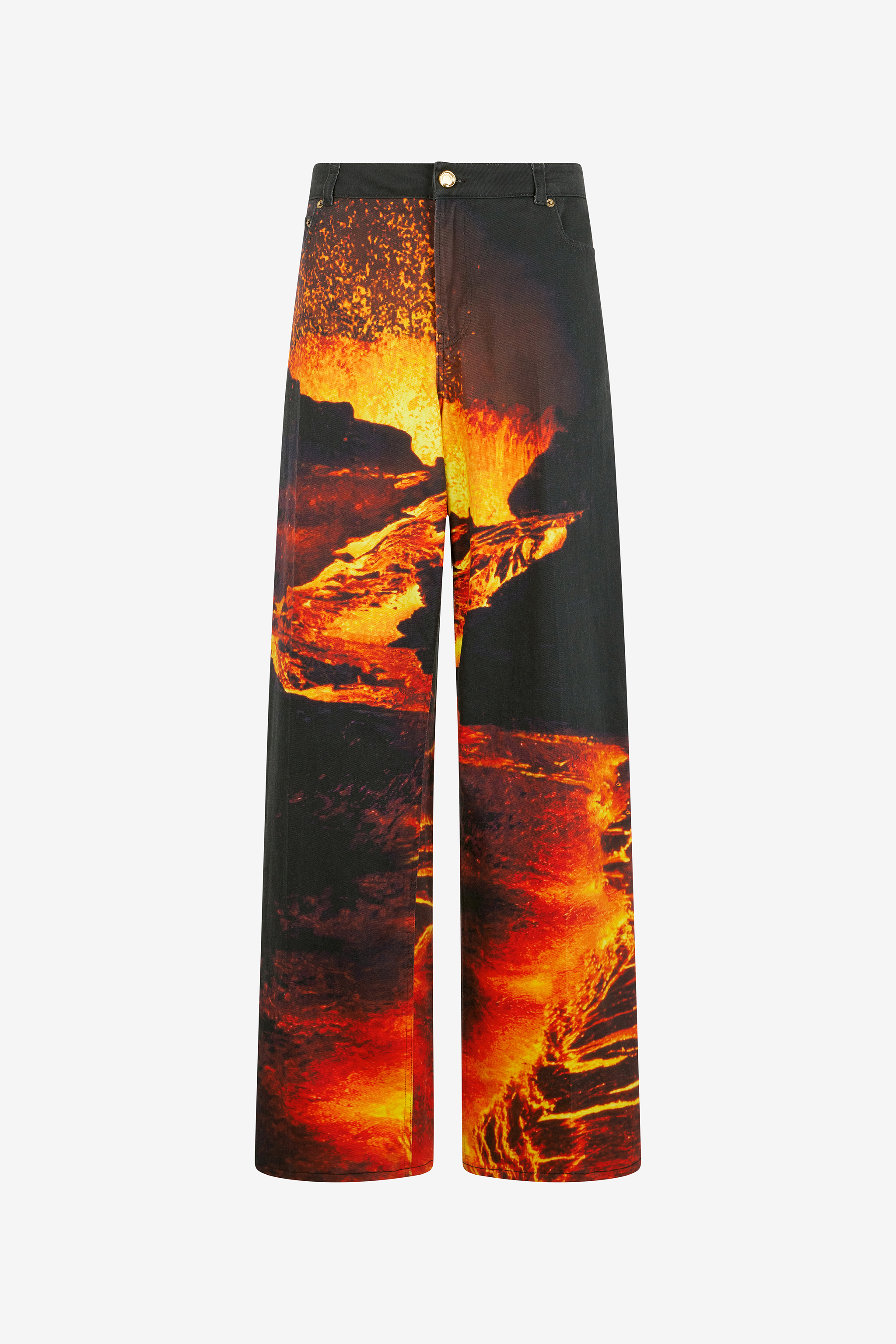 Stretch Denim Jeans With Lava Print