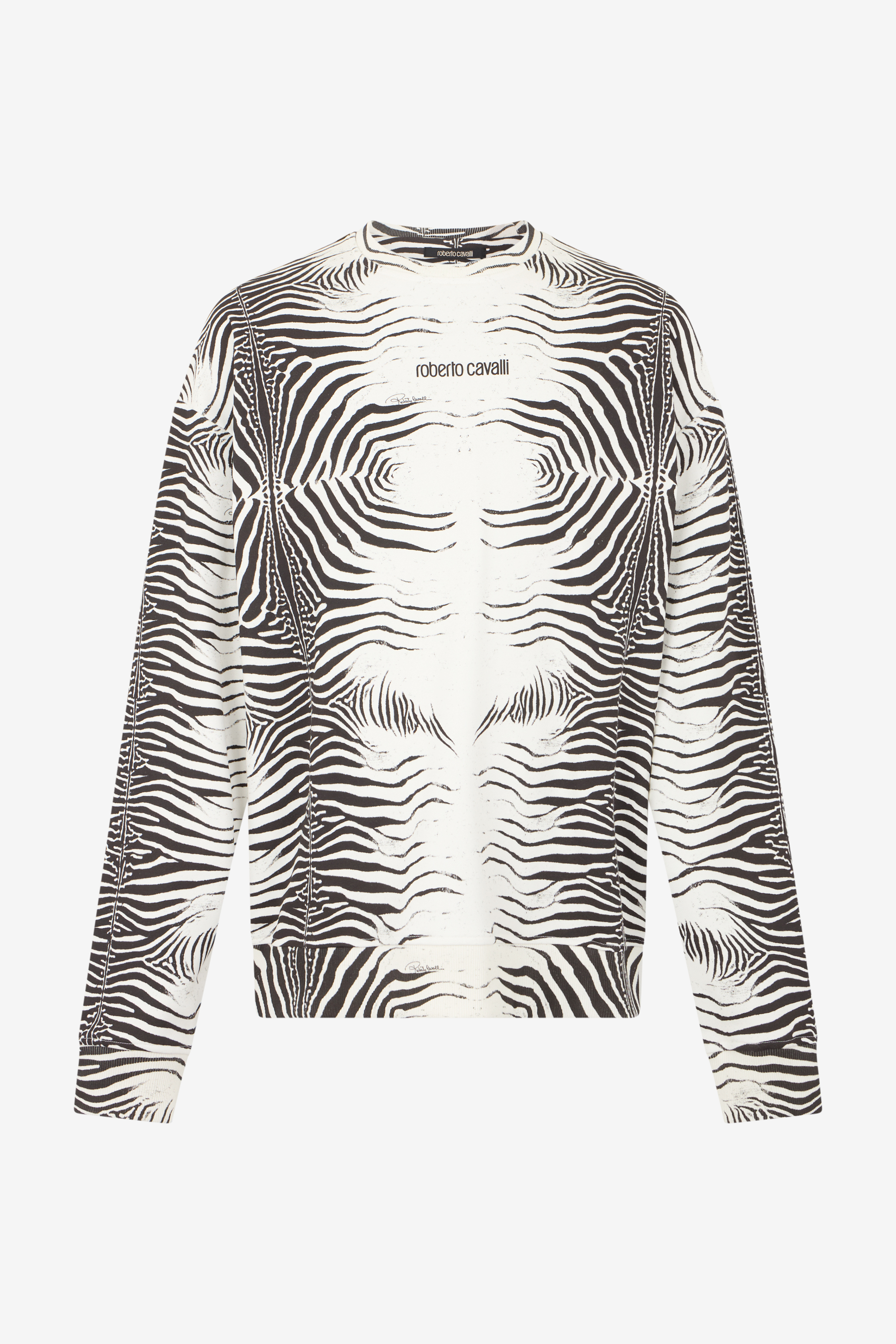 Roberto Cavalli Men's White/Black Zebra Print Sweatshirt - Sweatshirts Zebra