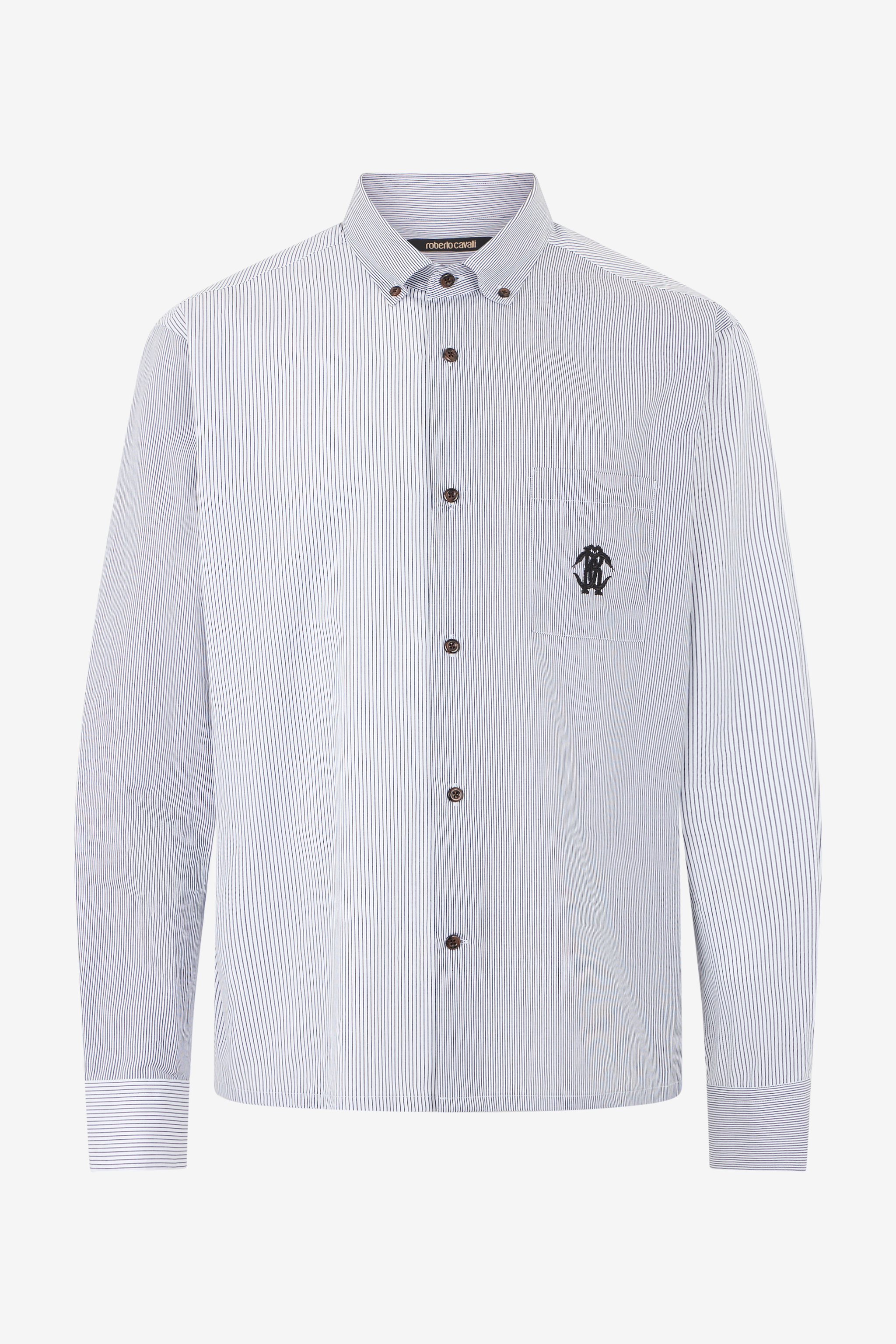 Roberto Cavalli Men's White/Black Striped Shirt With Monogram Rc - Ready To Wear - Image 1