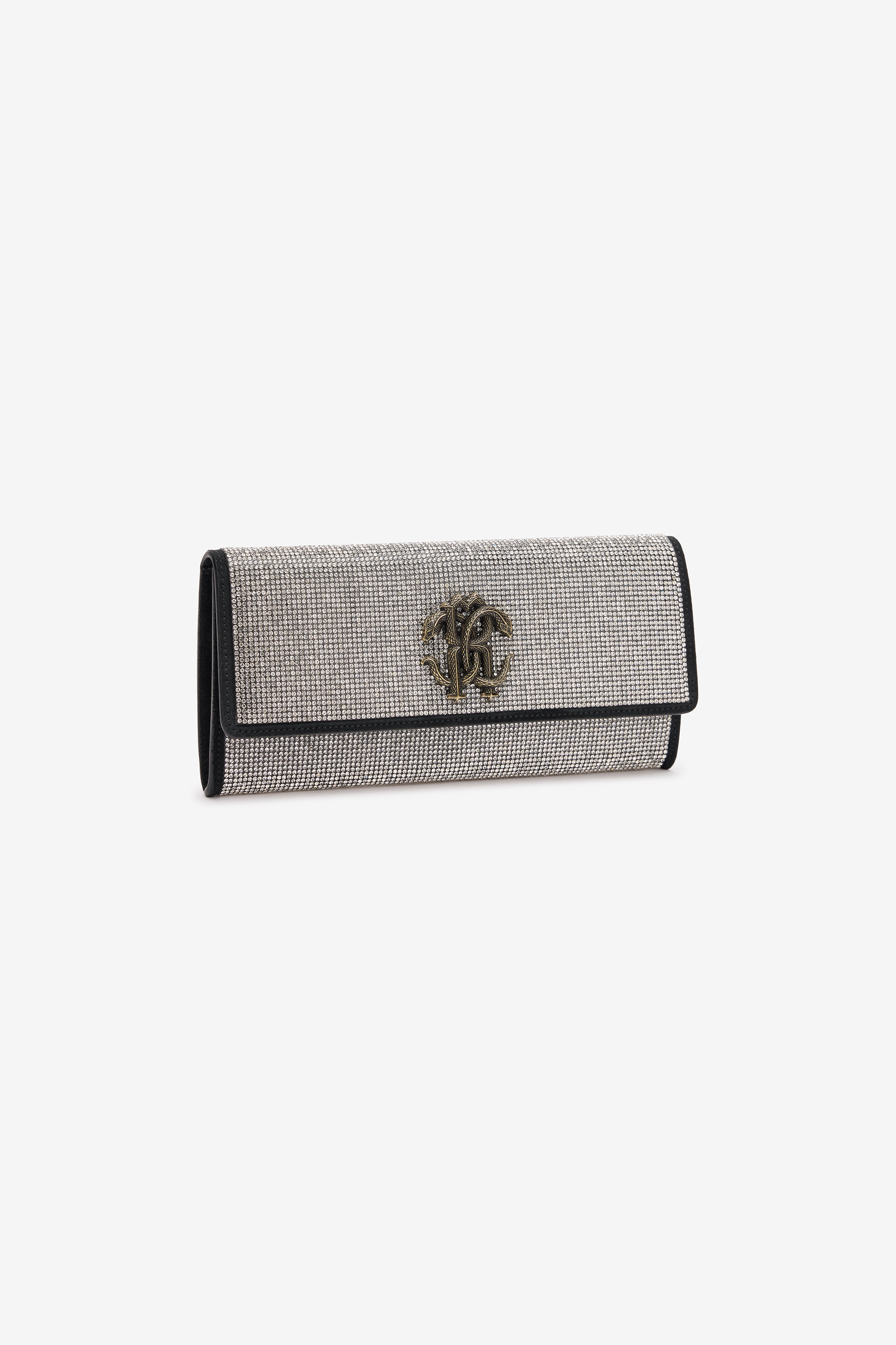 Roberto Cavalli Clutch With Crystals And Mirror Snake Monogram In Crystal