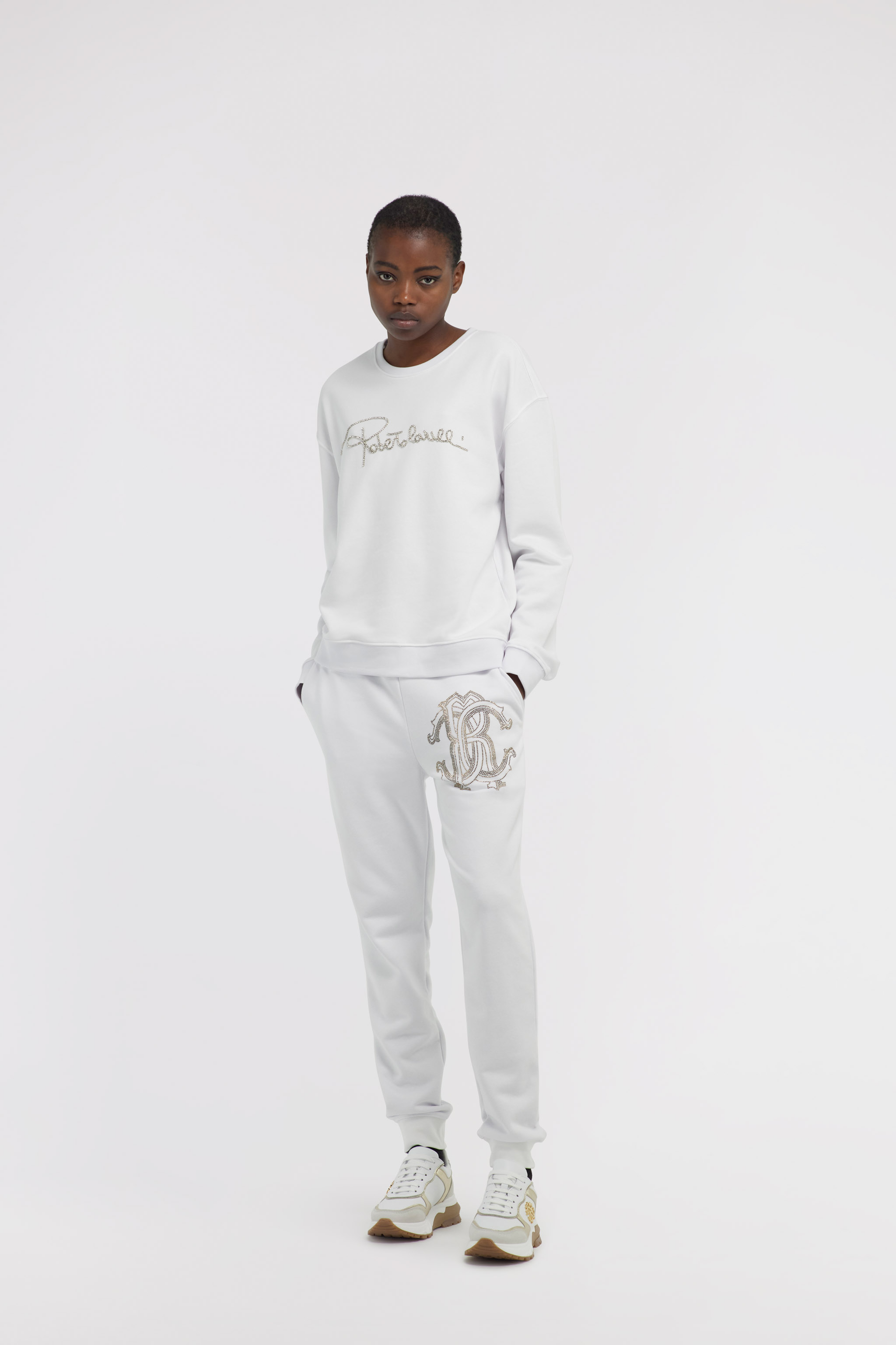 Roberto Cavalli Sweatshirt With Signature In White