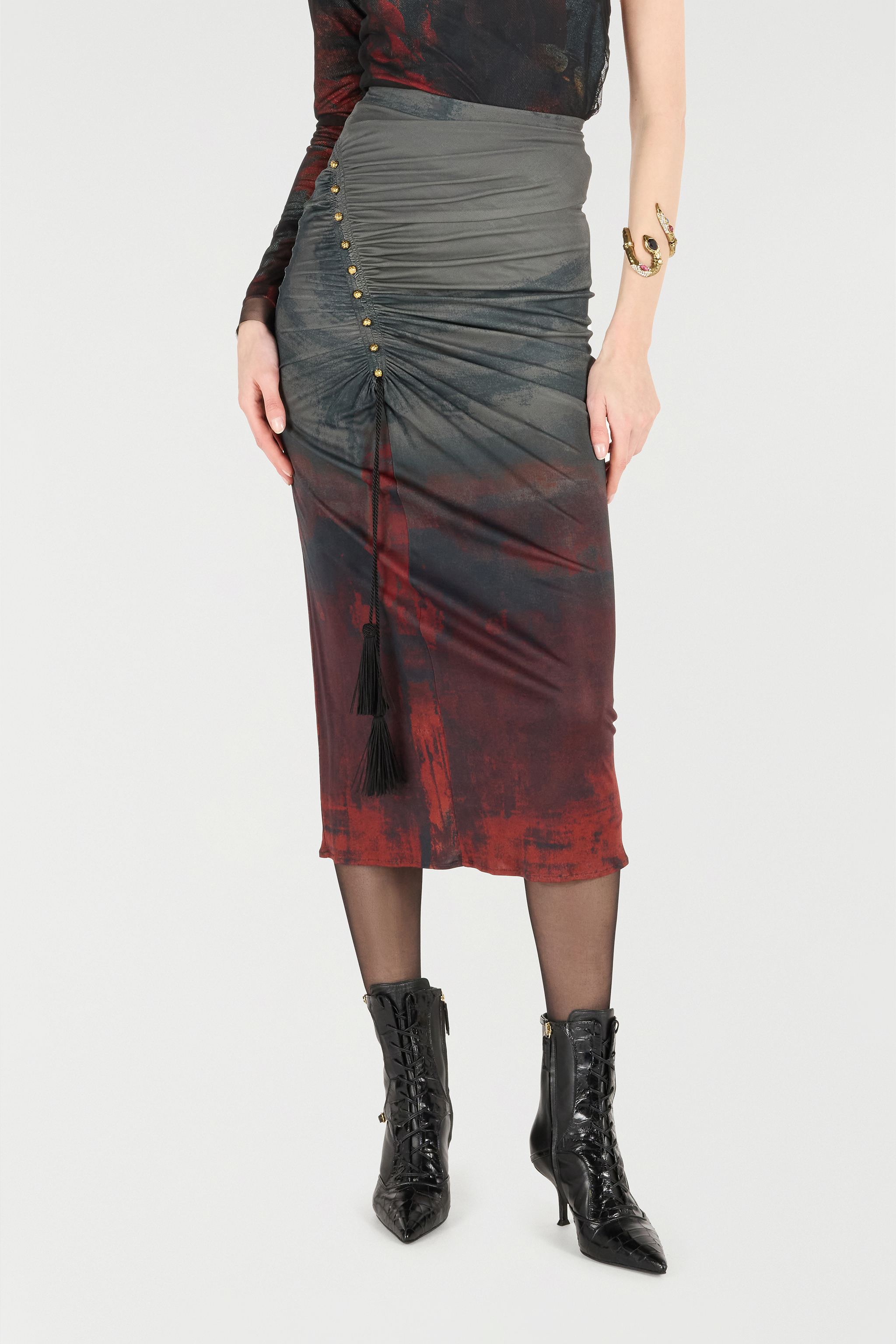 Mottled-Effect Midi Skirt