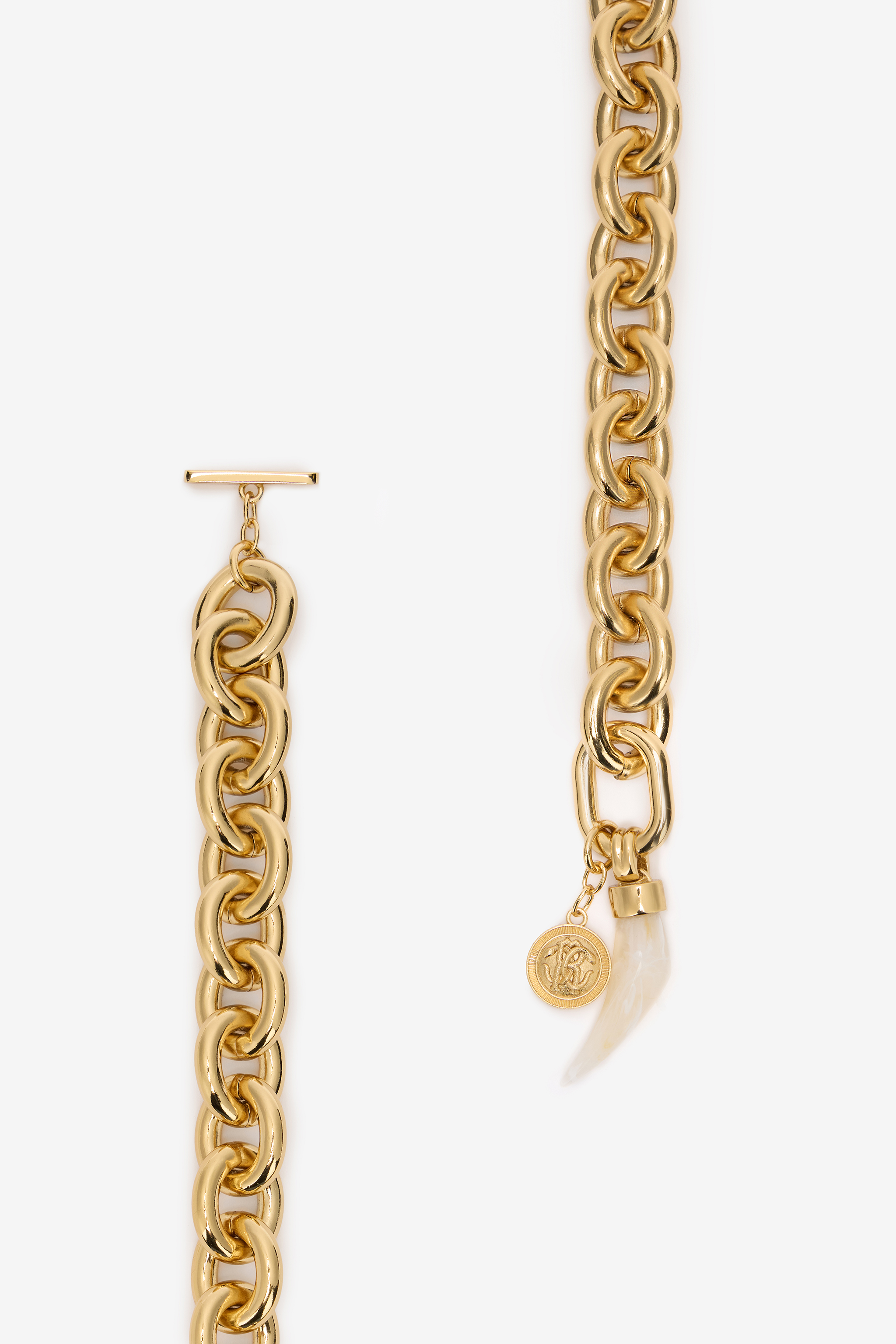 Shop Roberto Cavalli Chain Belt With Fang In Bianco/oro