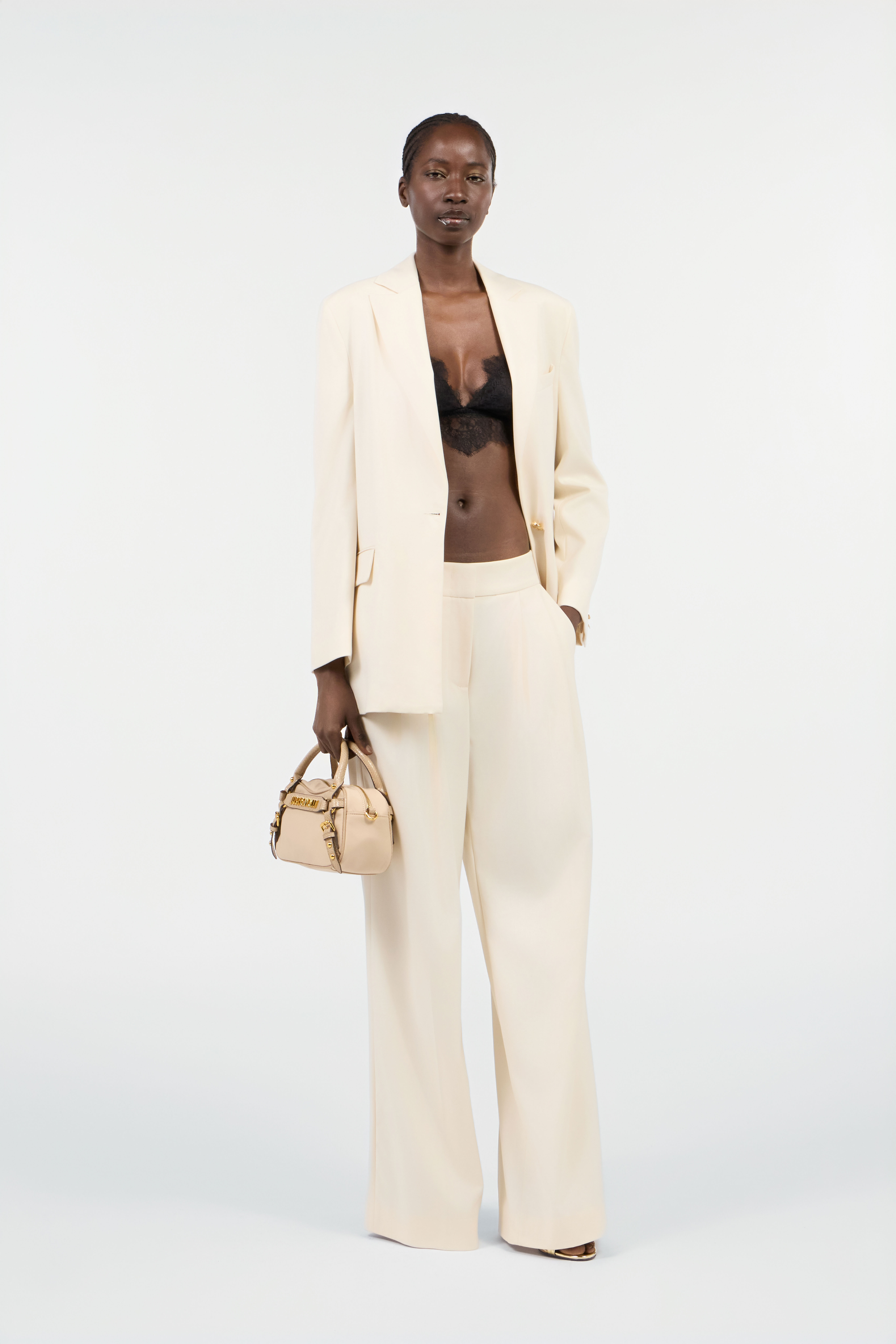 Roberto Cavalli Cream Blazer With Logo Detail In White