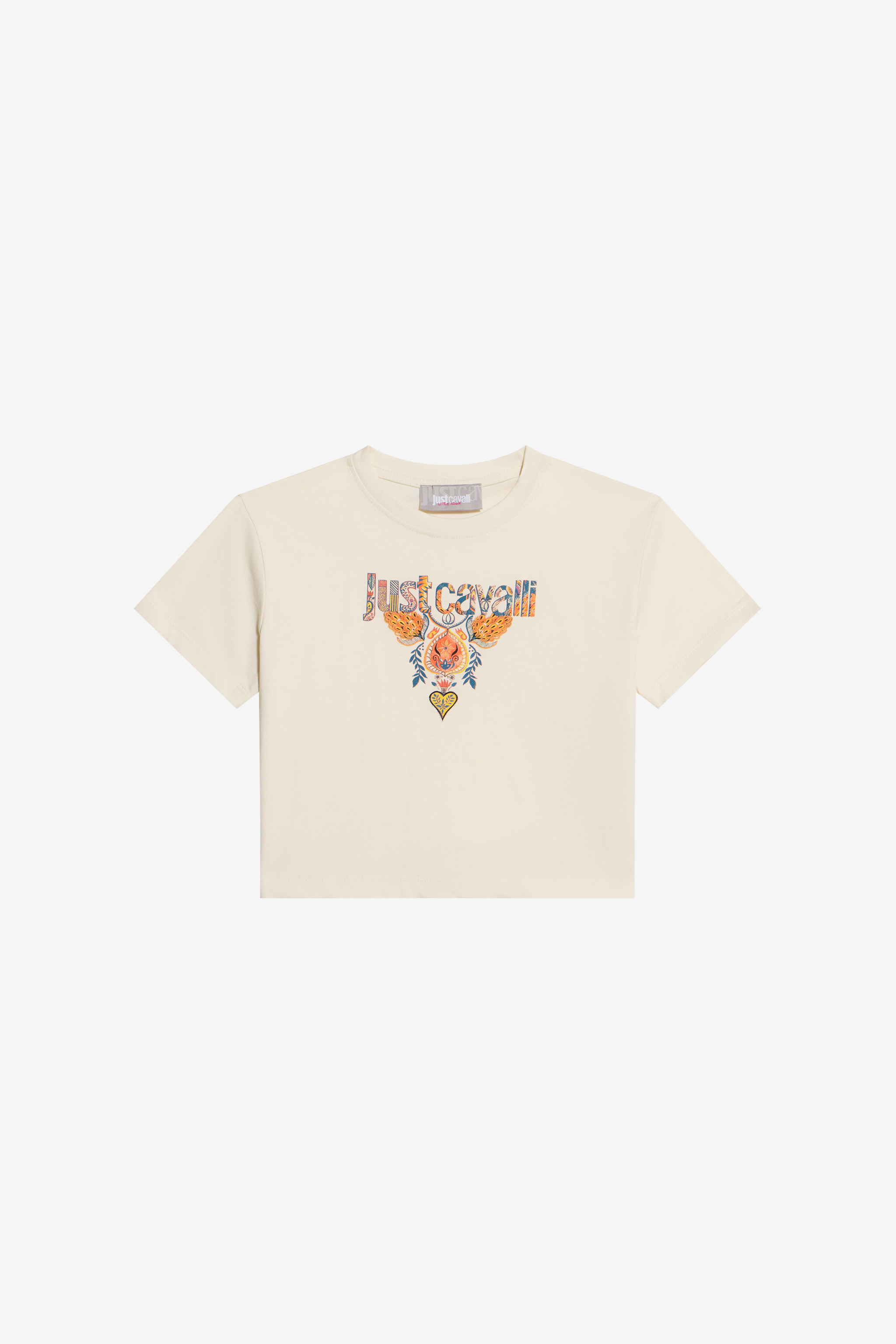 Roberto Cavalli Girls Ivory T-Shirt With Print And Logo - T-Shirts Pristine