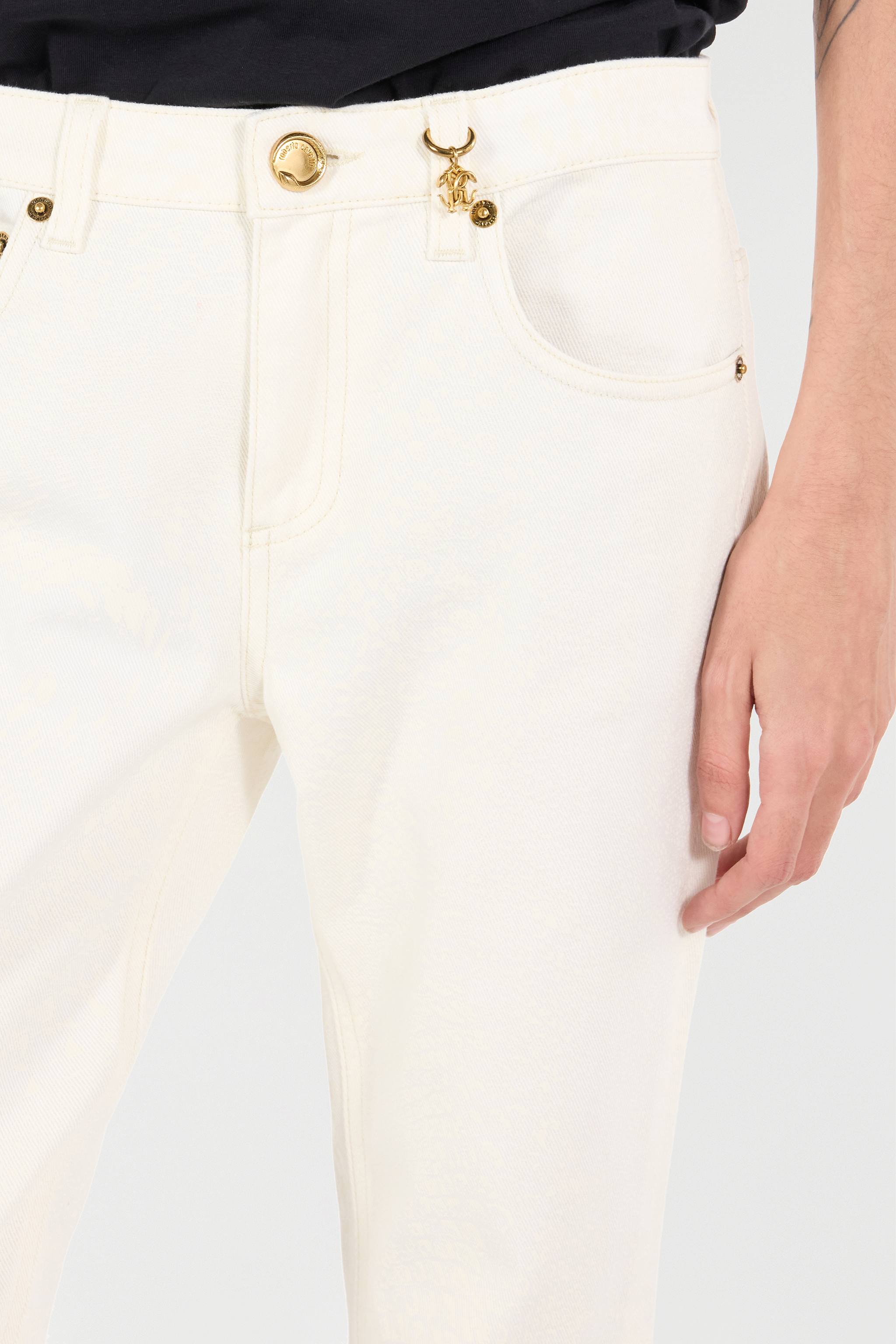 Roberto Cavalli Python-print Pants With Charm In Ivory