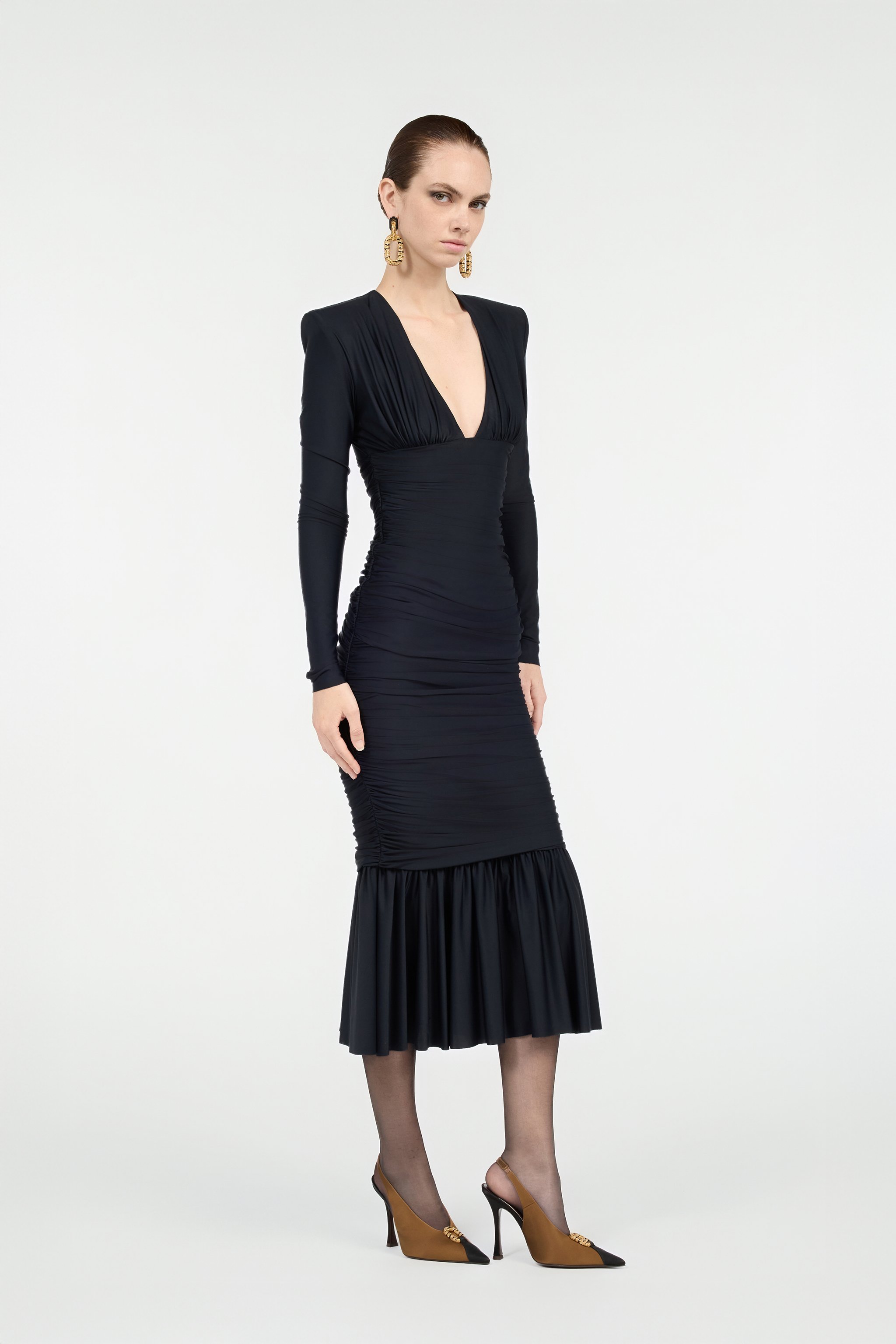 Black Midi Dress With Ruffles