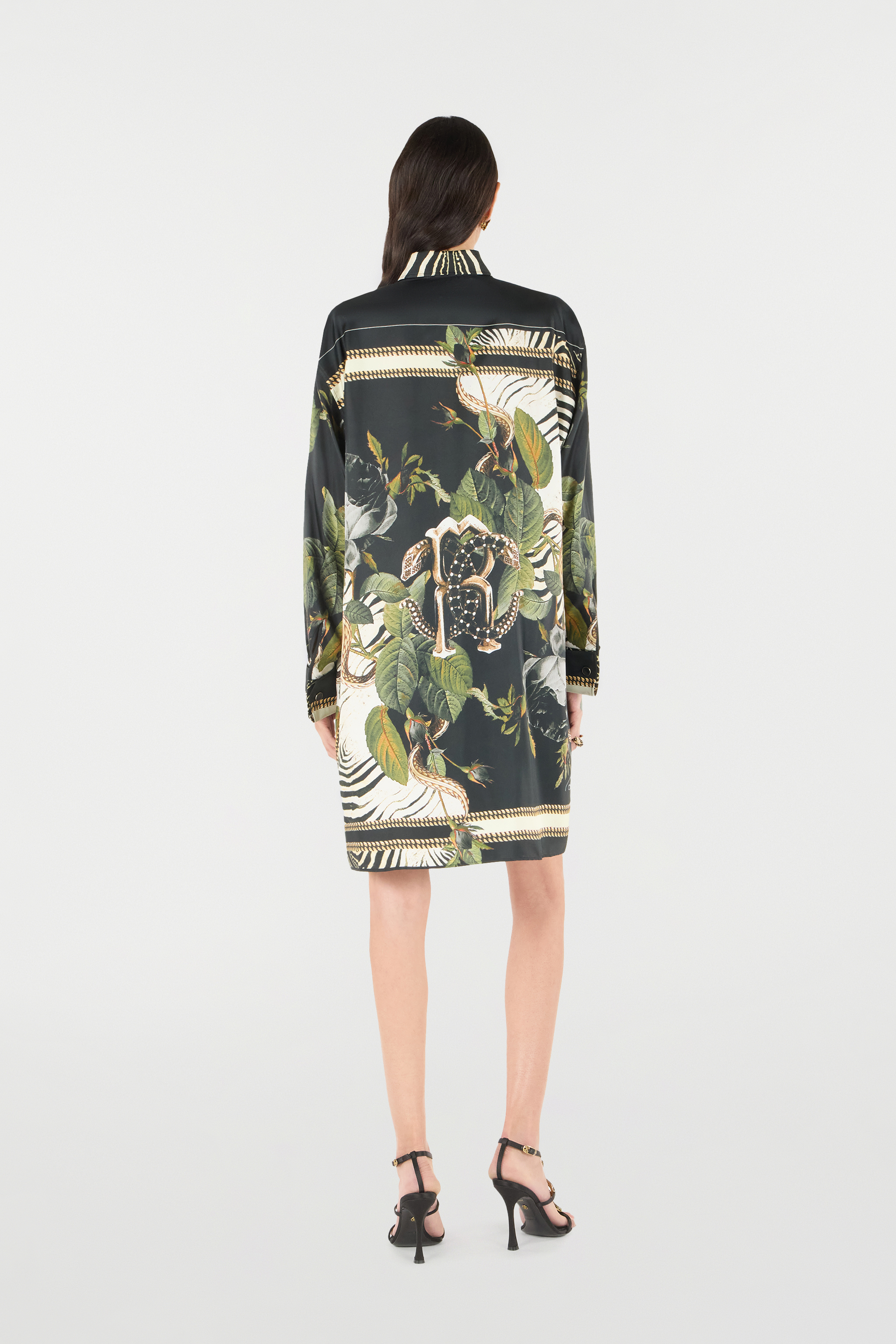 Roberto Cavalli Long Shirt With Zebra And Snake Print In Black