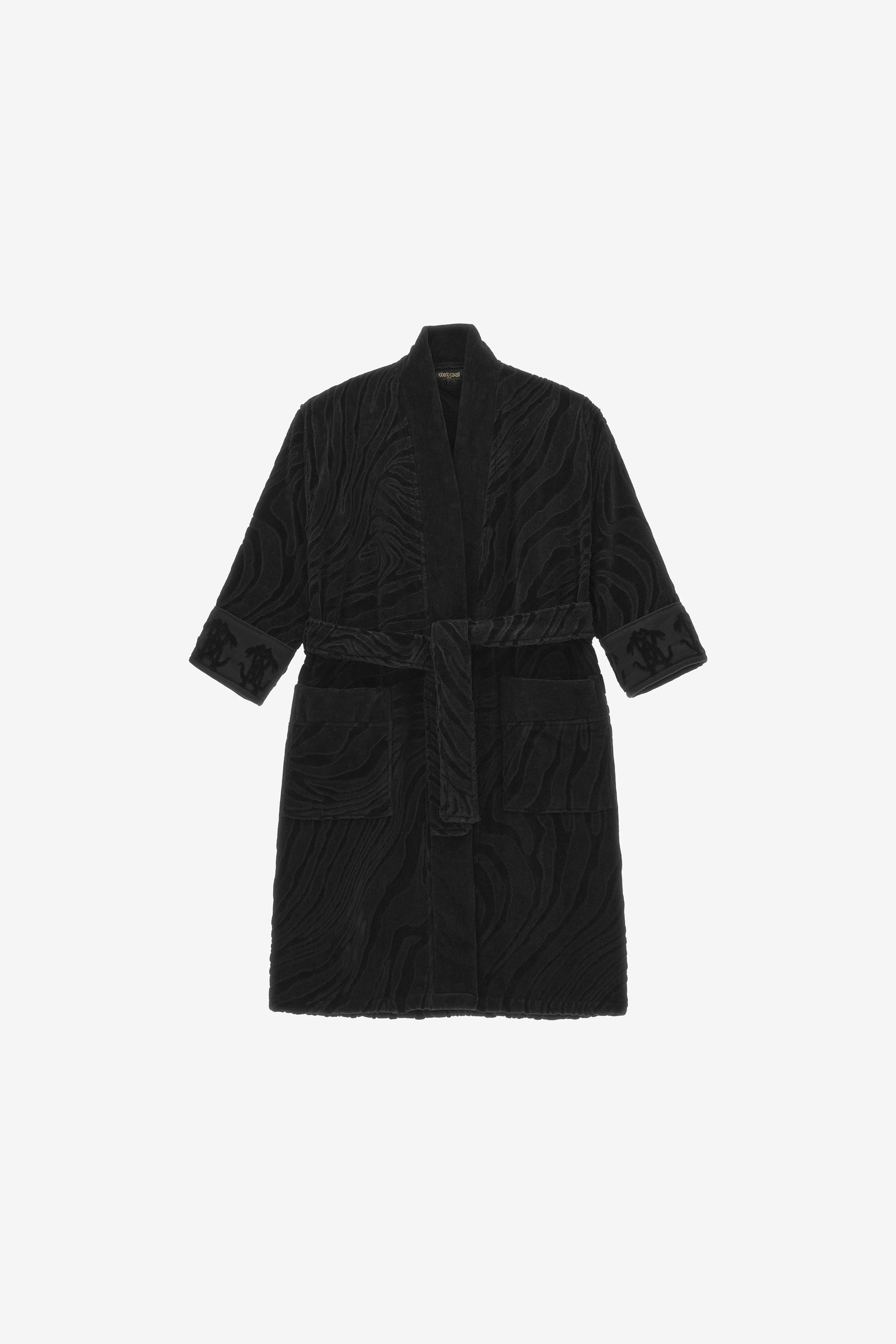 Roberto Cavalli Women's Black Crystal Snakes Terry Cotton Bathrobe. - Textiles - Image 1