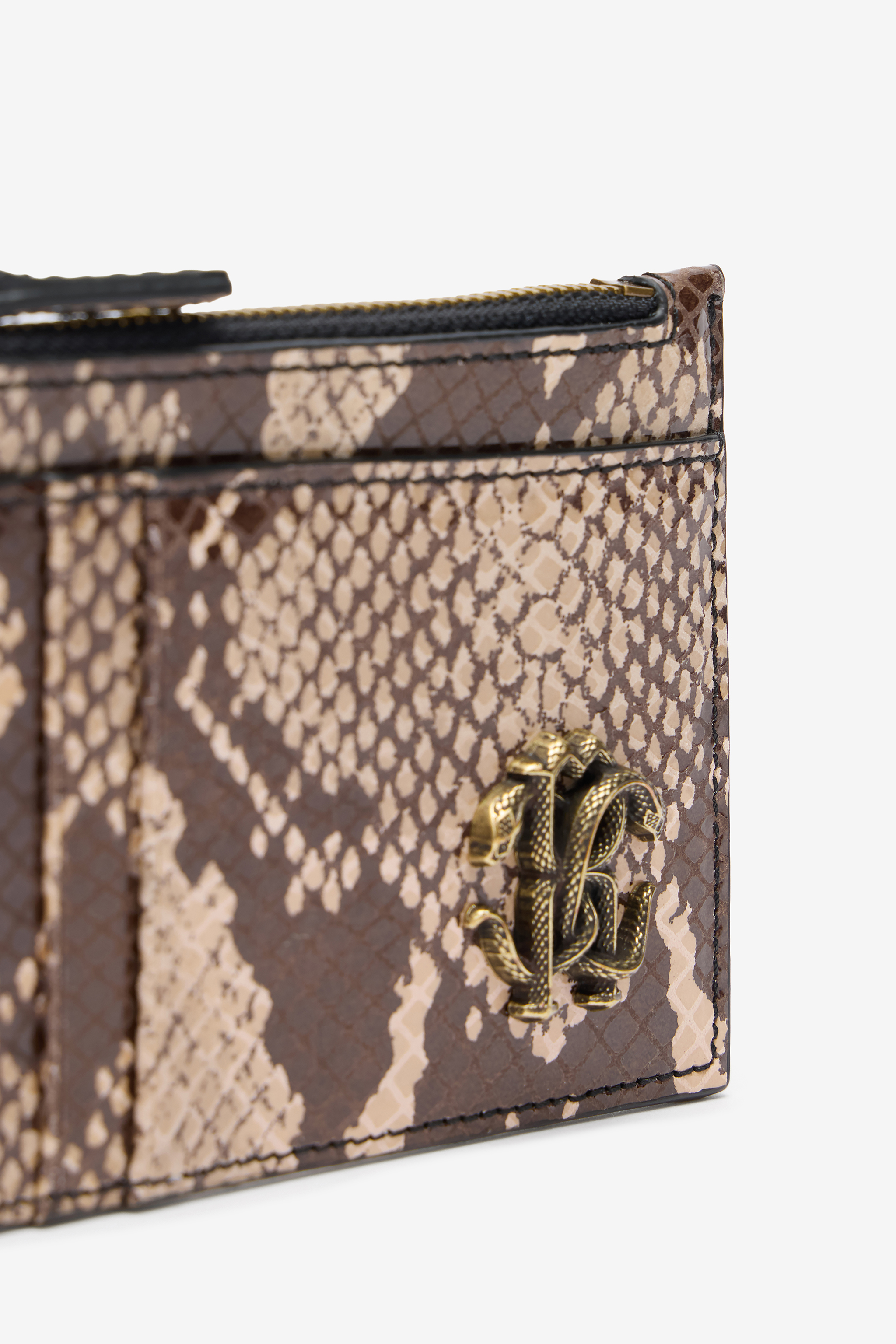 Roberto Cavalli Python Print Zipped Card Holder In Multi
