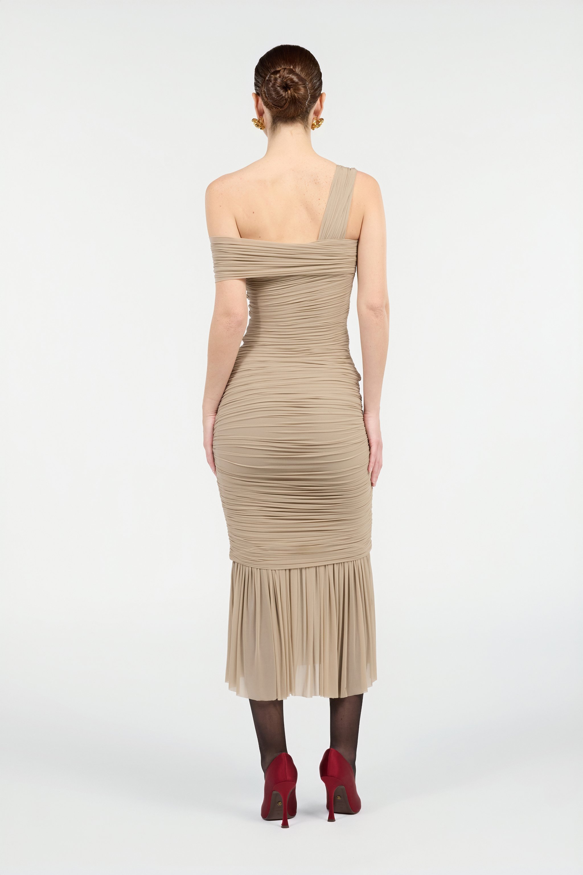 Nude Midi Dress With Ruffles