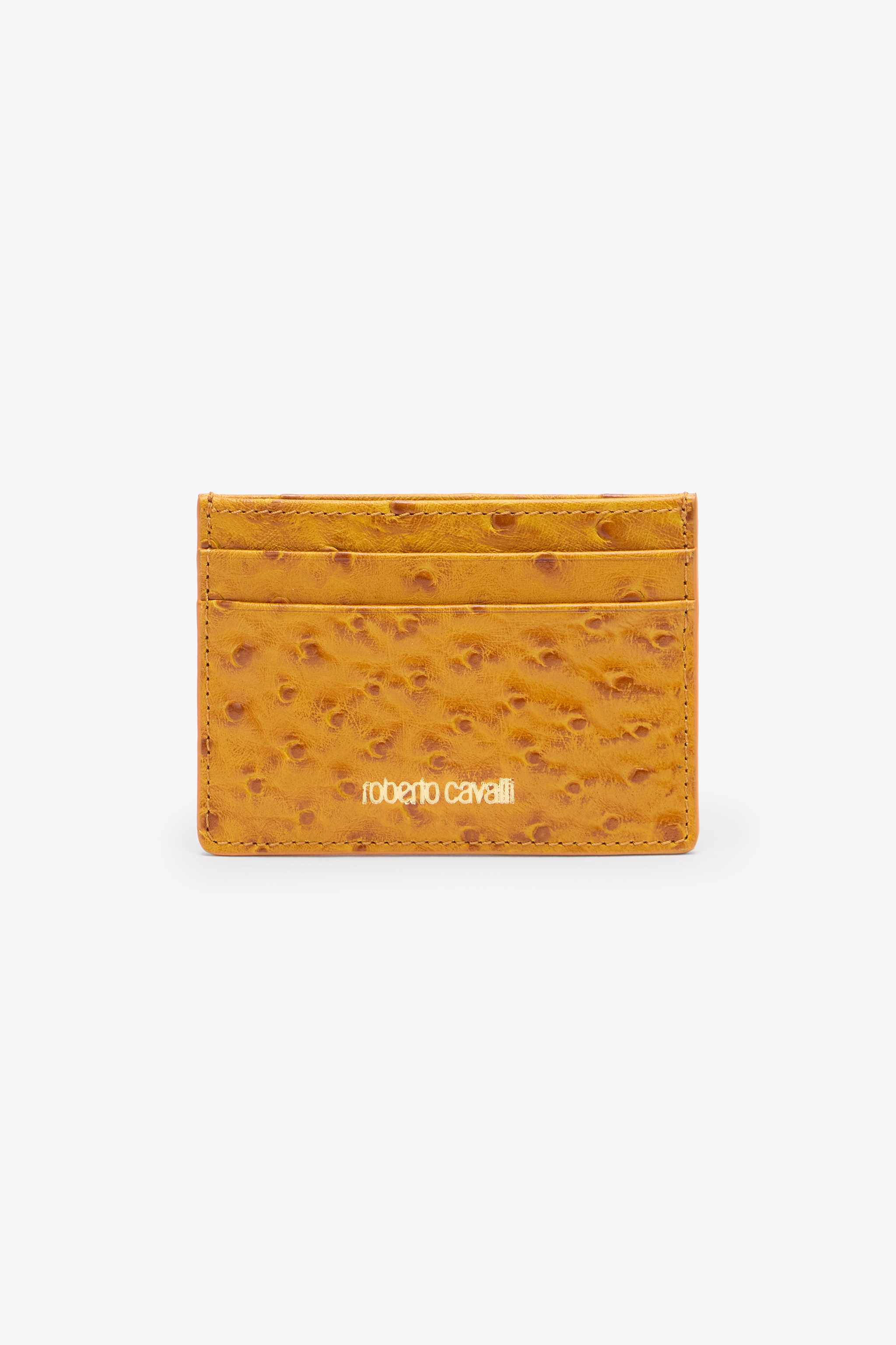 Roberto Cavalli Women's Yellow Ostrich-Effect Flat Card Holder