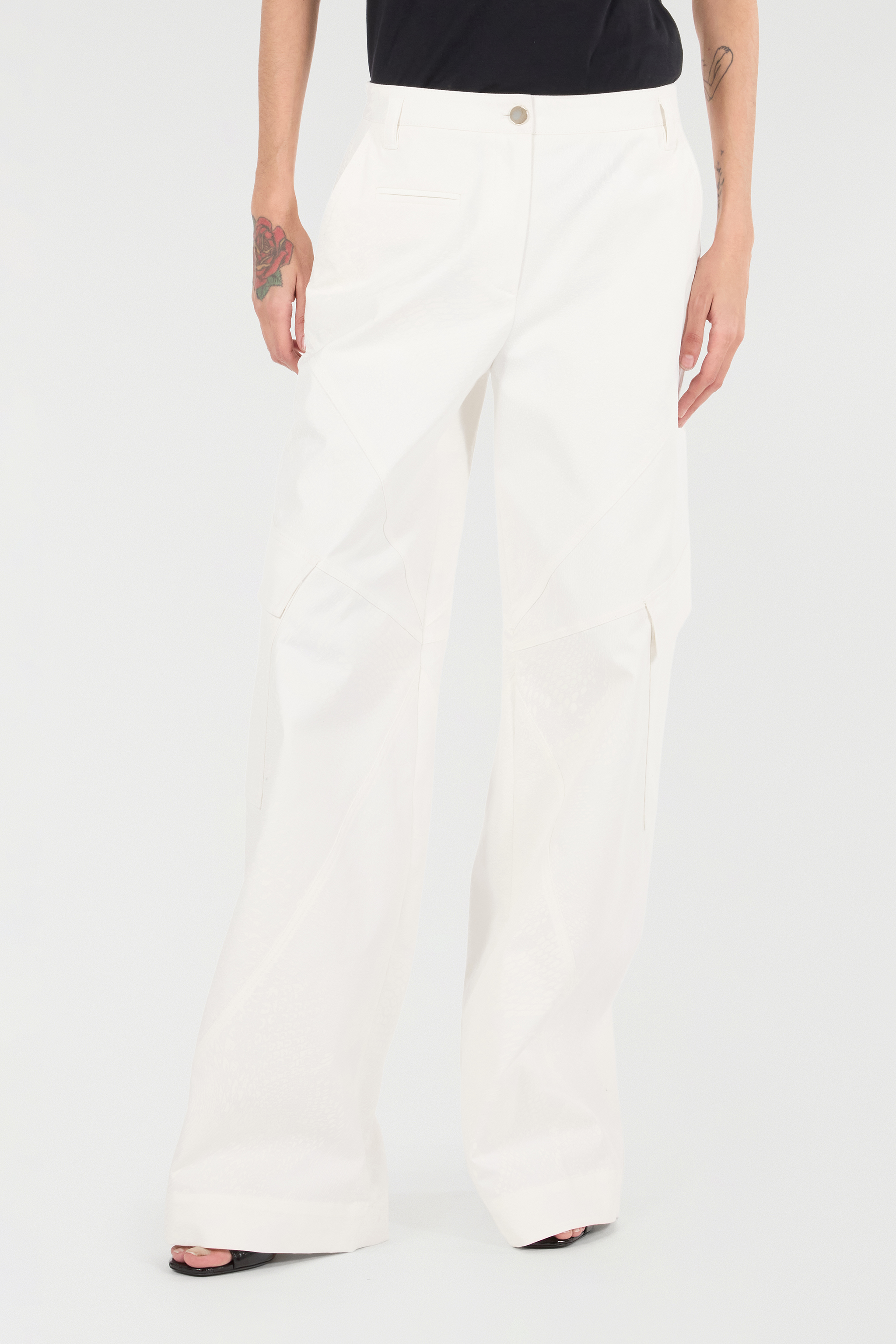 Roberto Cavalli Stretch Cotton Pants With Python Print In Ivory