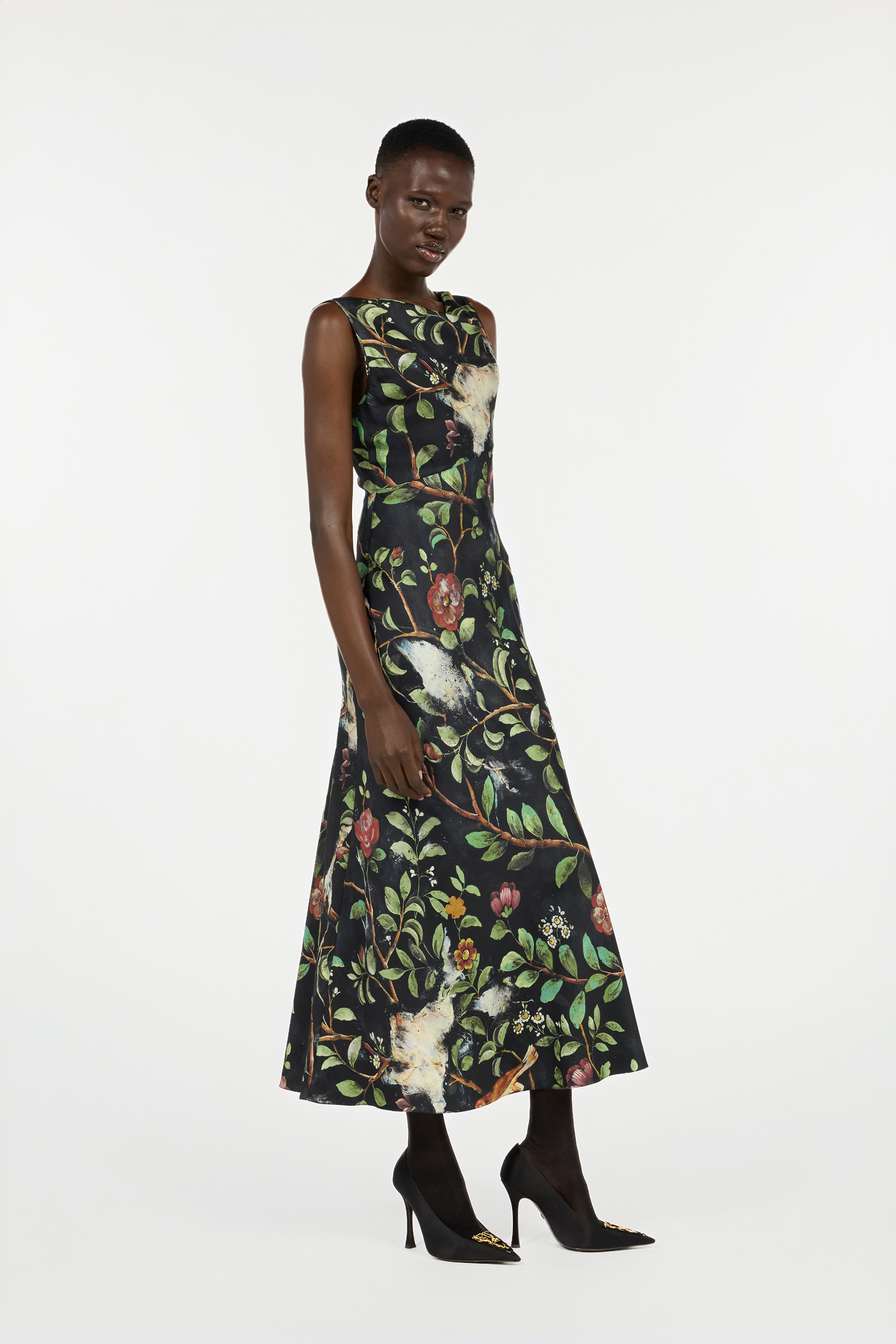 Silk Dress With Shrub And Floral Print