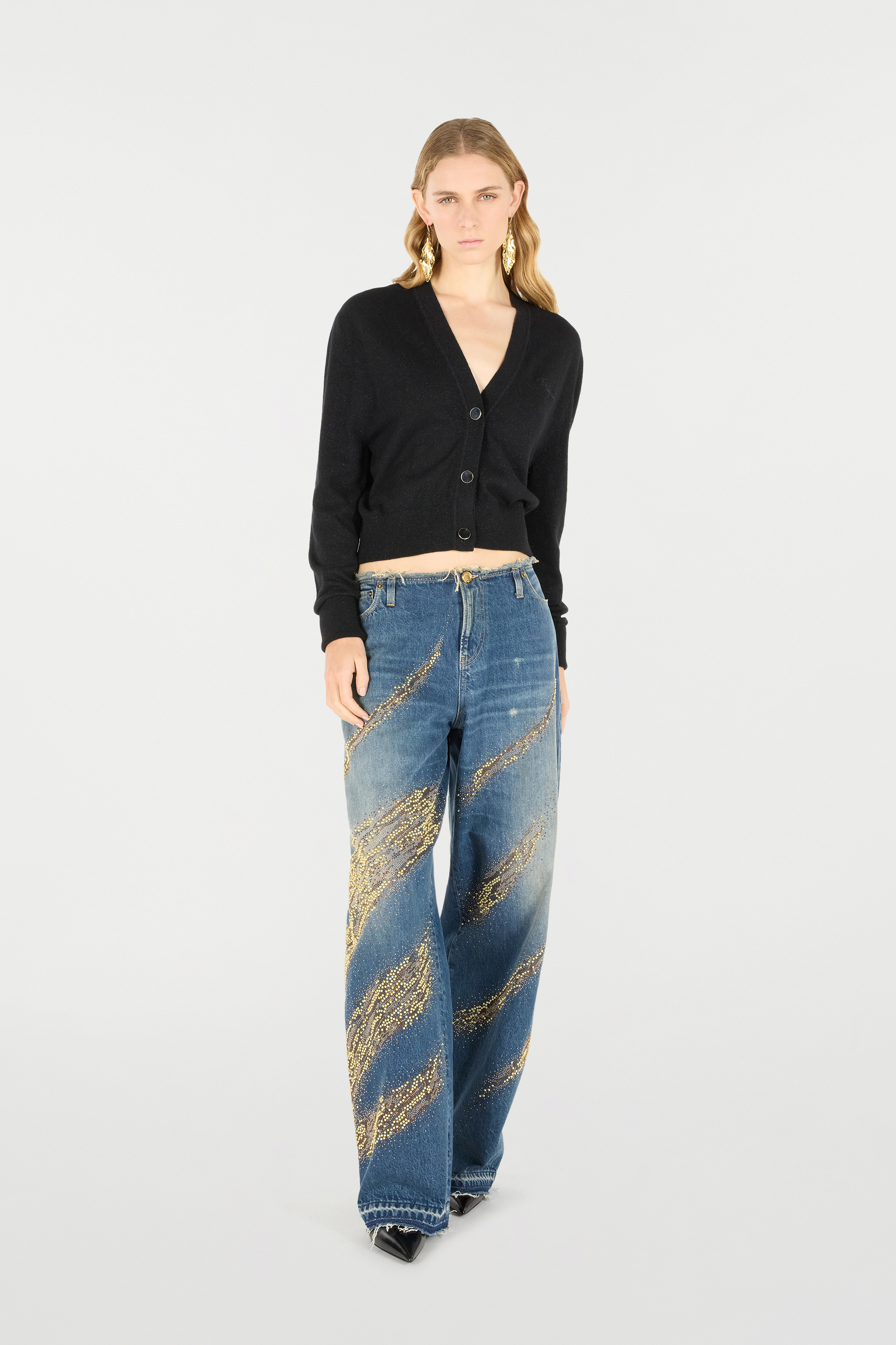 Roberto Cavalli Cropped Button-up Cardigan In Black