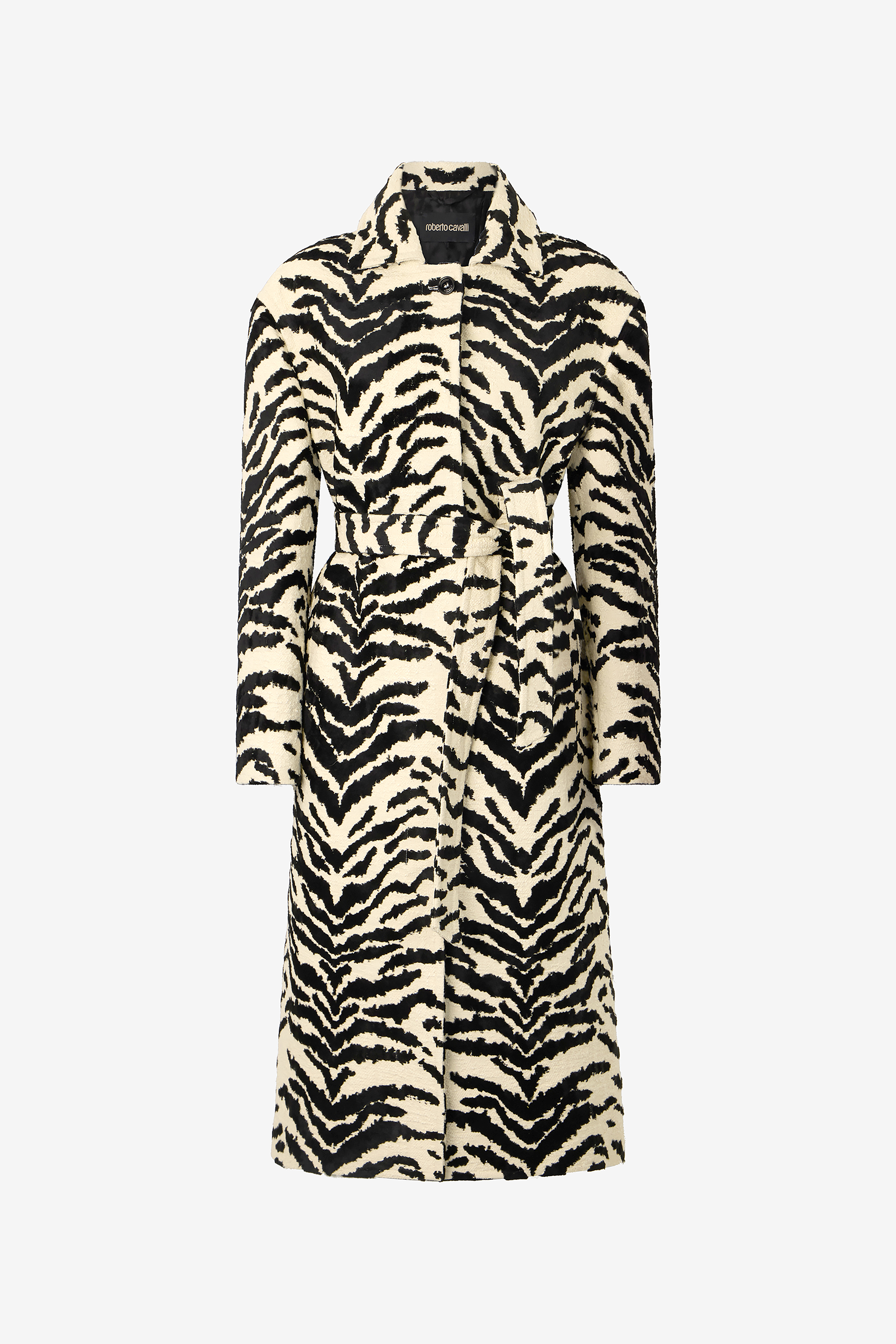 Roberto Cavalli Women's White/Black Coat With Tigress Print - Ready To Wear Black