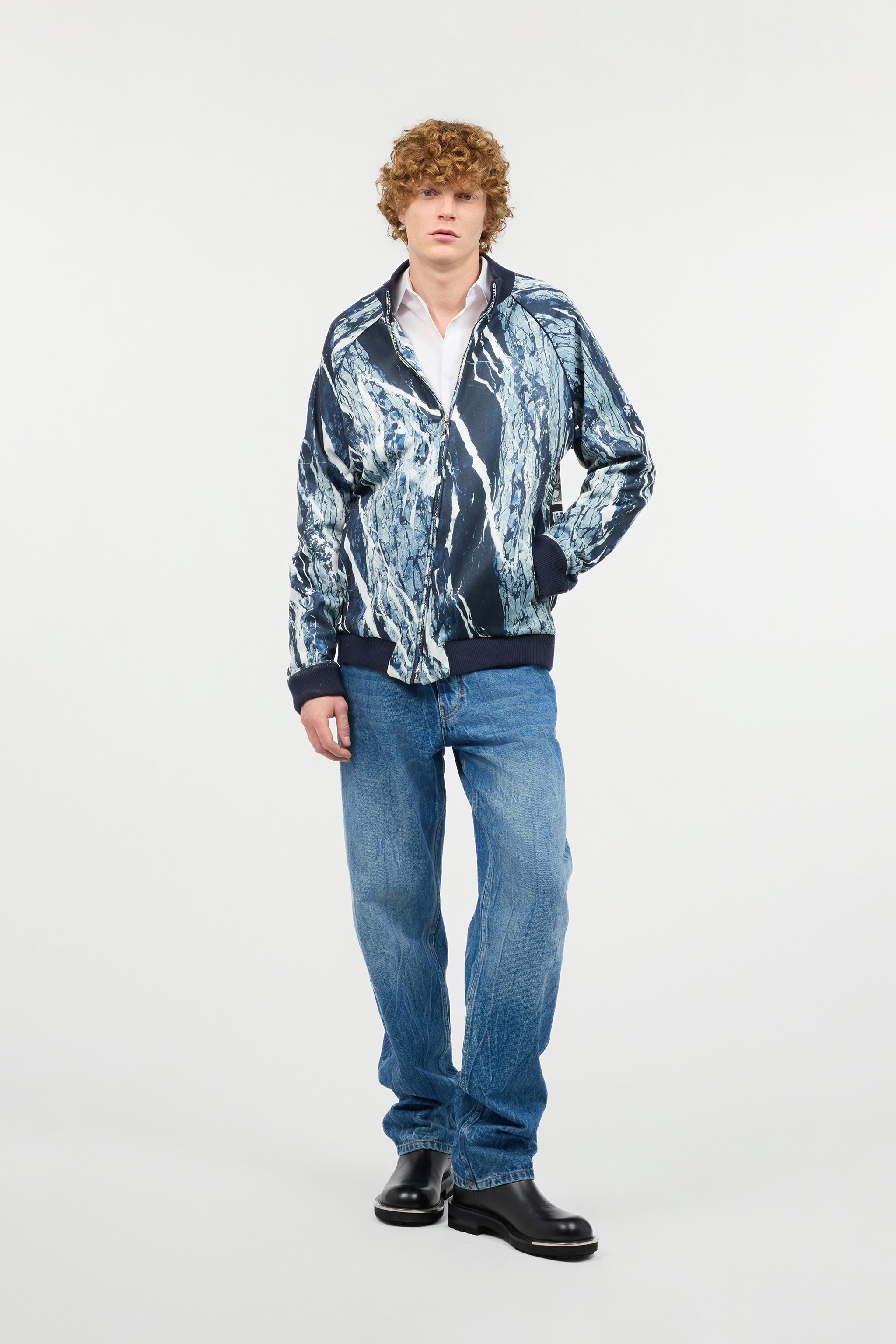 Roberto Cavalli Zip Sweatshirt With Rubane Print In Blue
