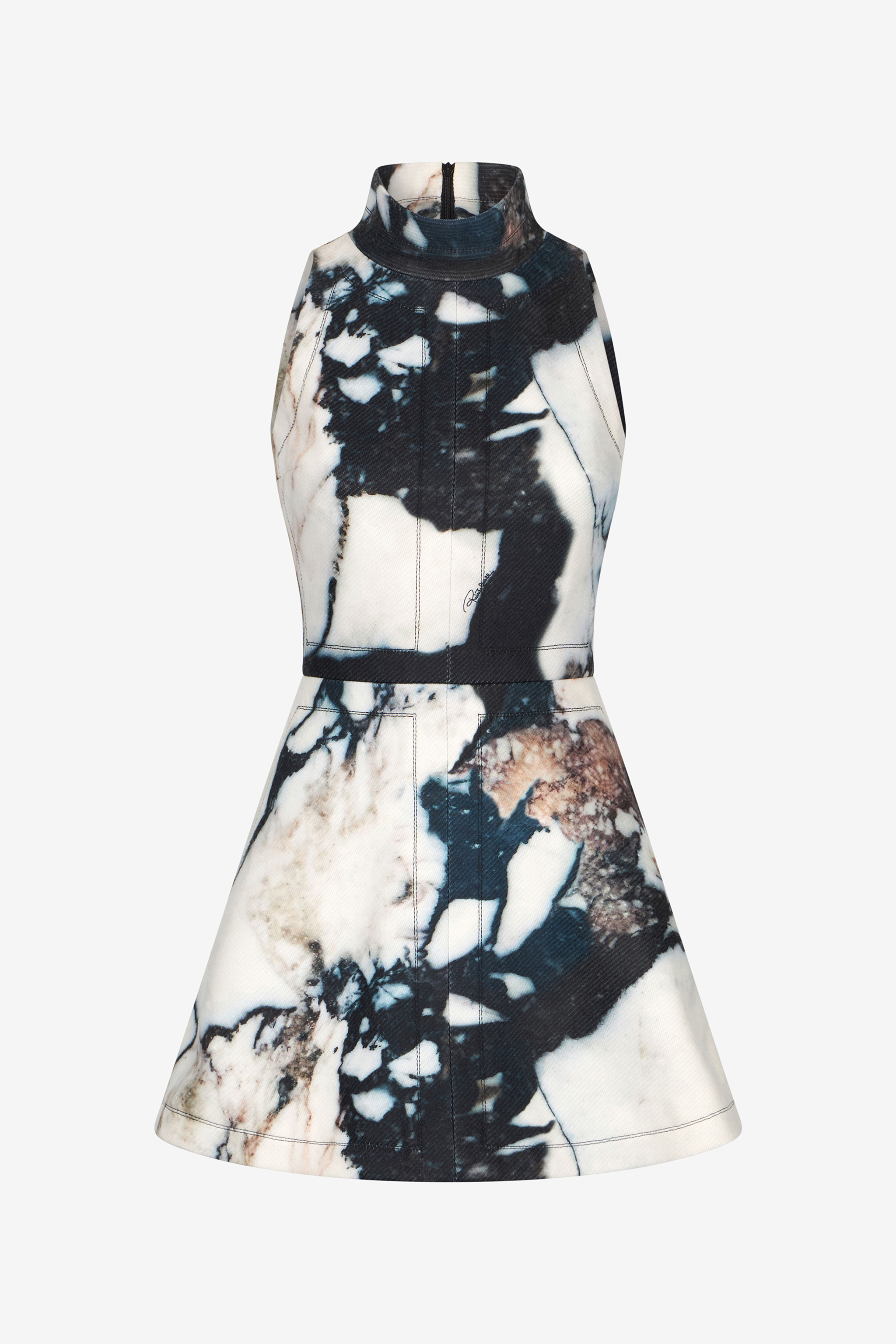 Roberto Cavalli Mini Dress With Marble Print In Black/white