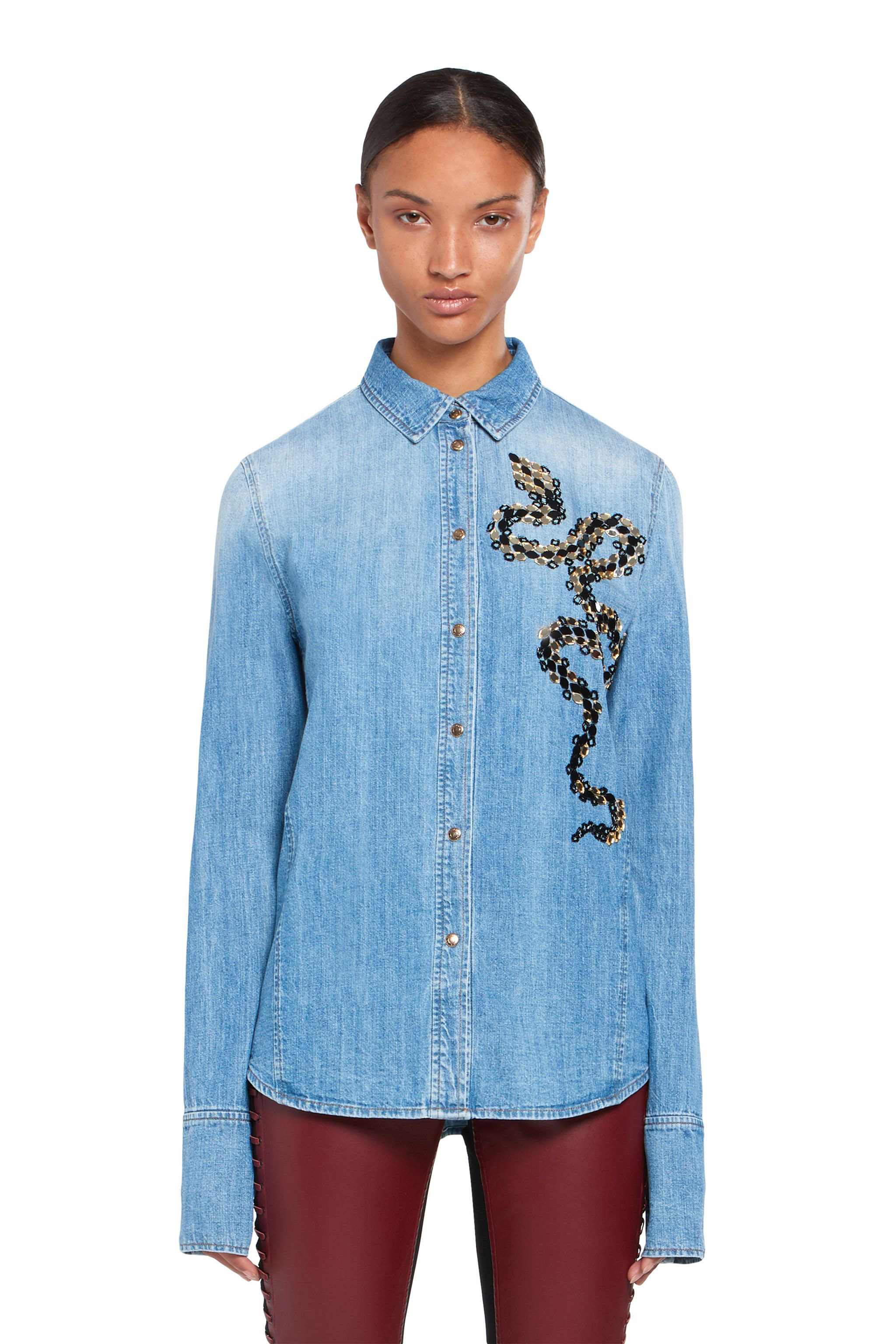 Blue Embellished Denim Shirt