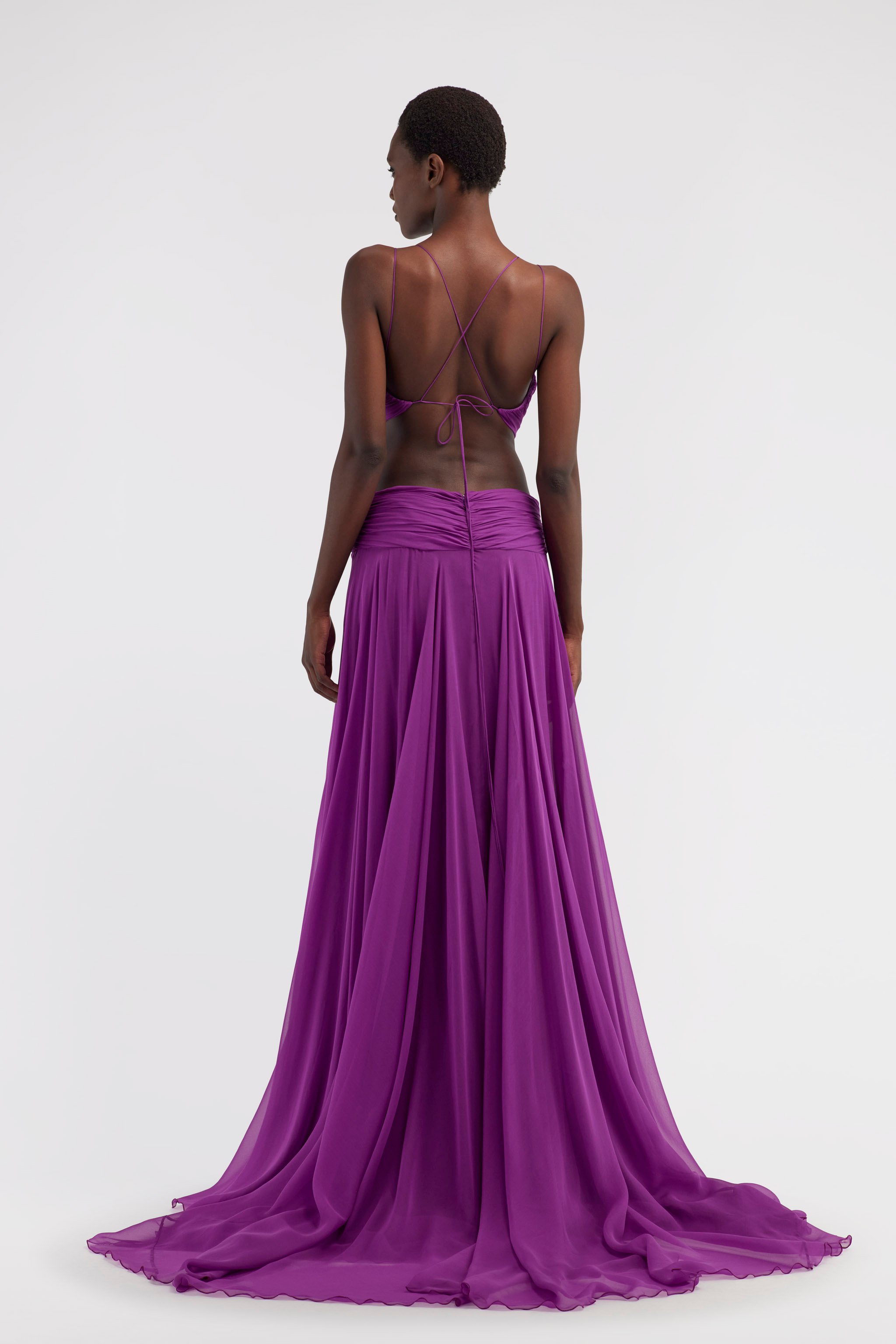 Long silk dress with cut-out