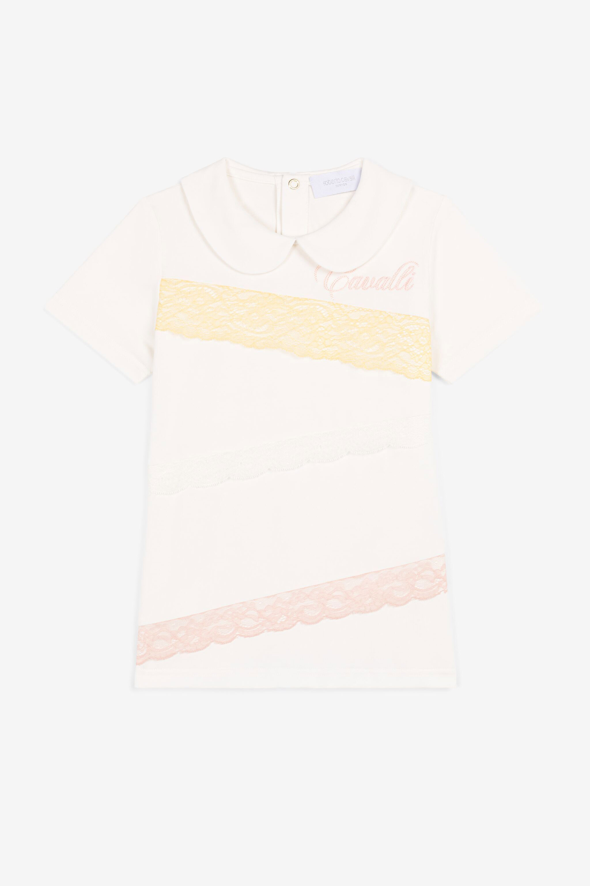 Logo-Embroidered Lace-Trimmed Top in White for Girls