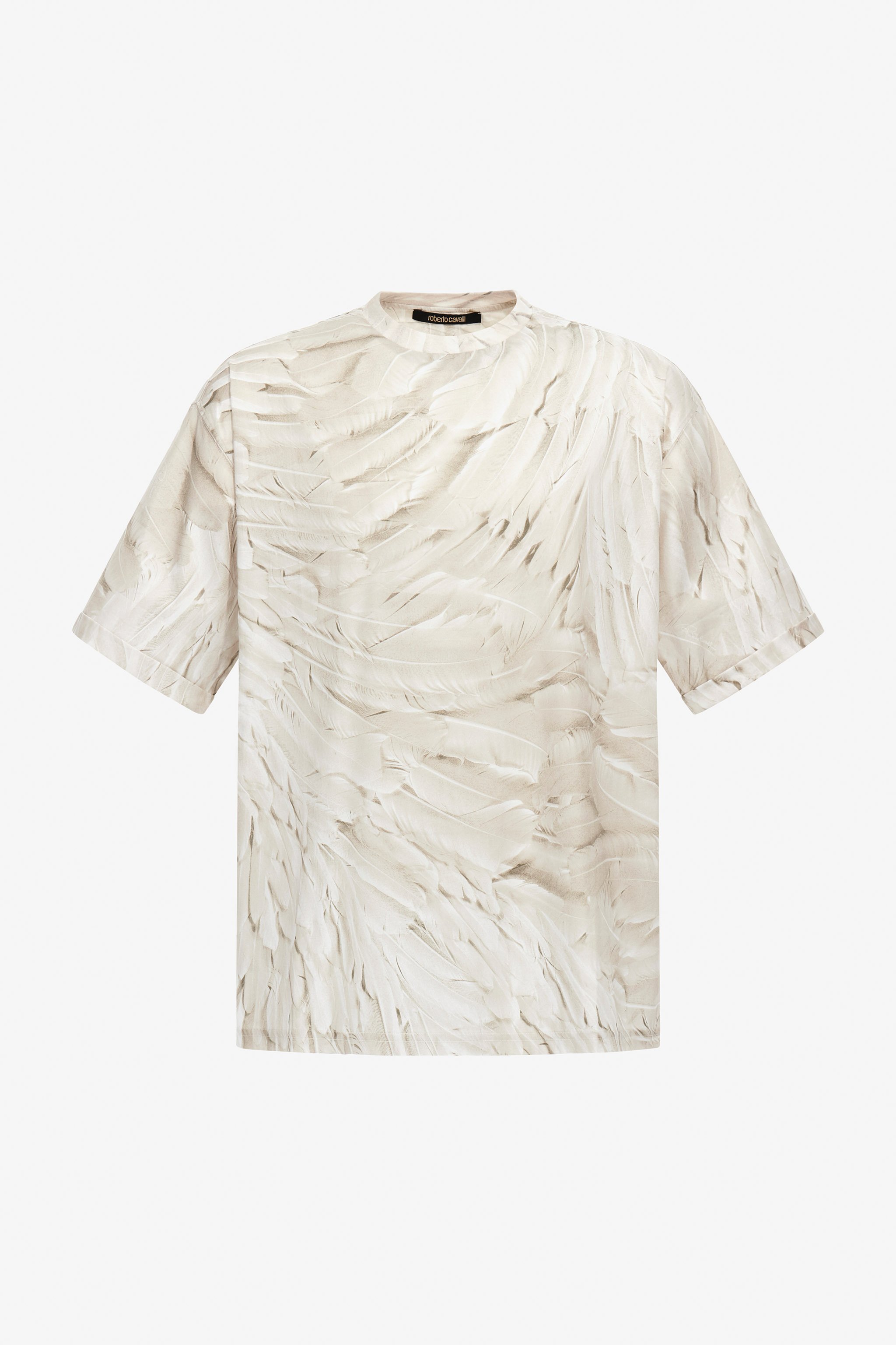Roberto Cavalli Ice-feathers-print T-shirt In White