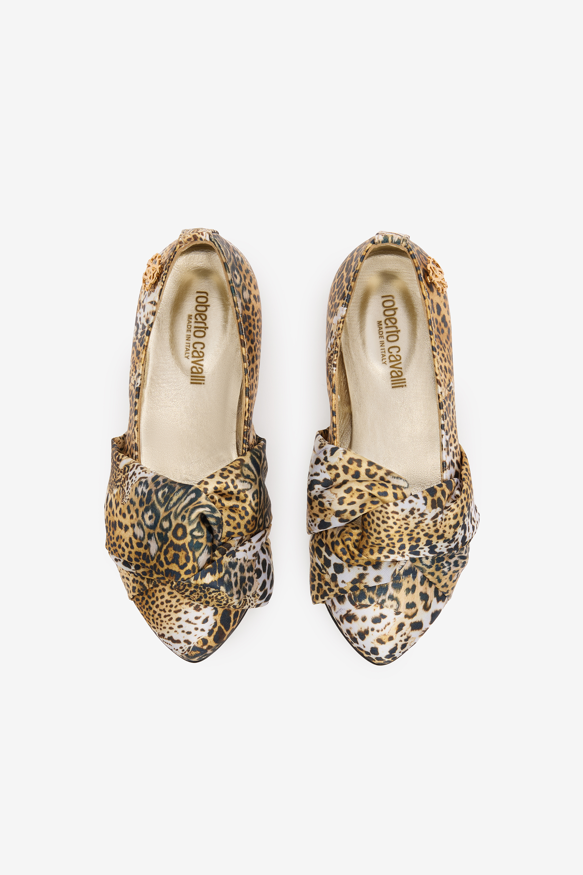 Roberto Cavalli Girls Jaguar Skin Ballet Flats With Knotted Detail - Naturale