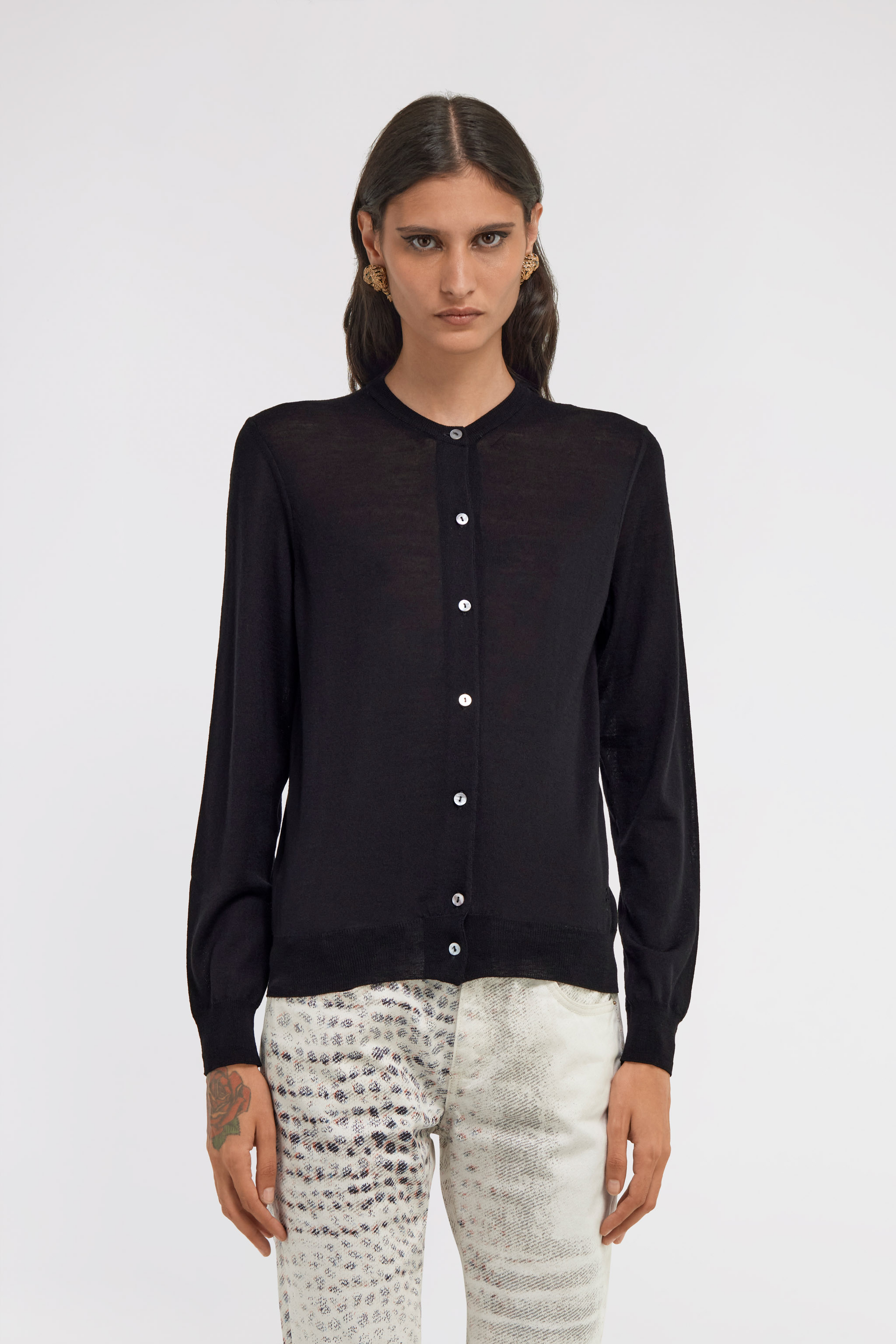 Roberto Cavalli Button-front Wool Cardigan In Black