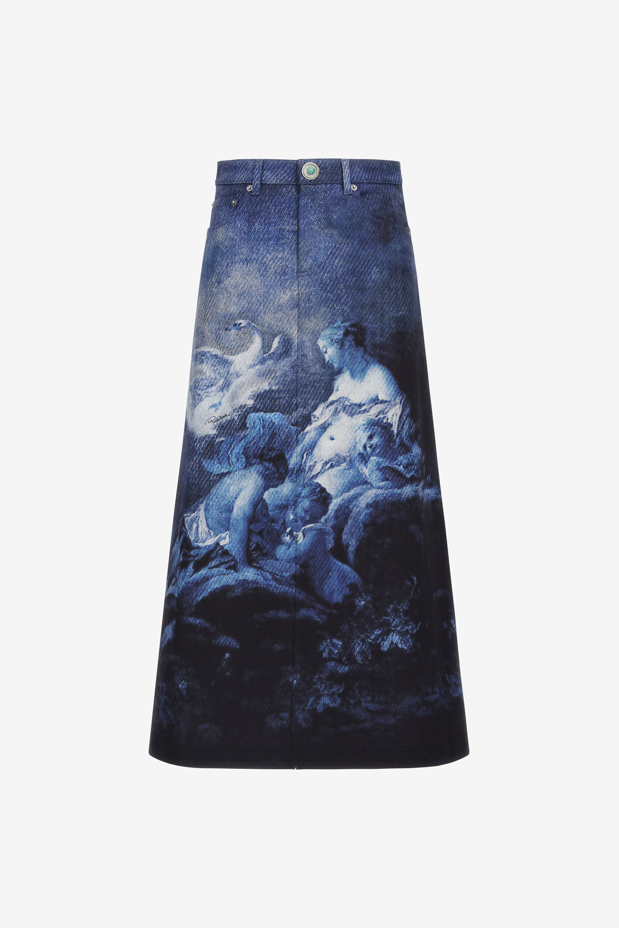 Roberto Cavalli Women's Dark/Blue Skirt With Denim Wild Leda Print - Skirts