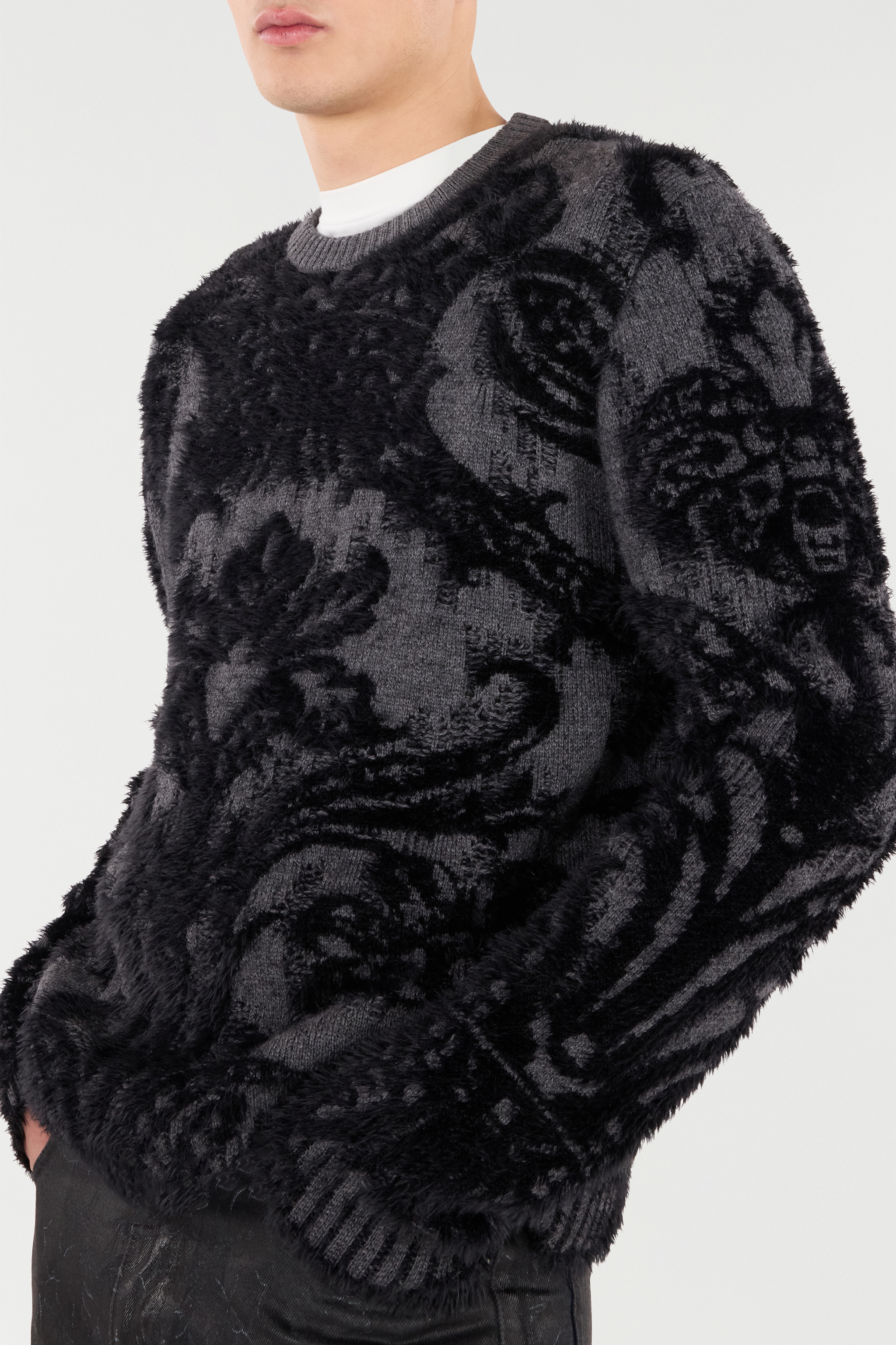 Sweater With Plush Brocade Pattern