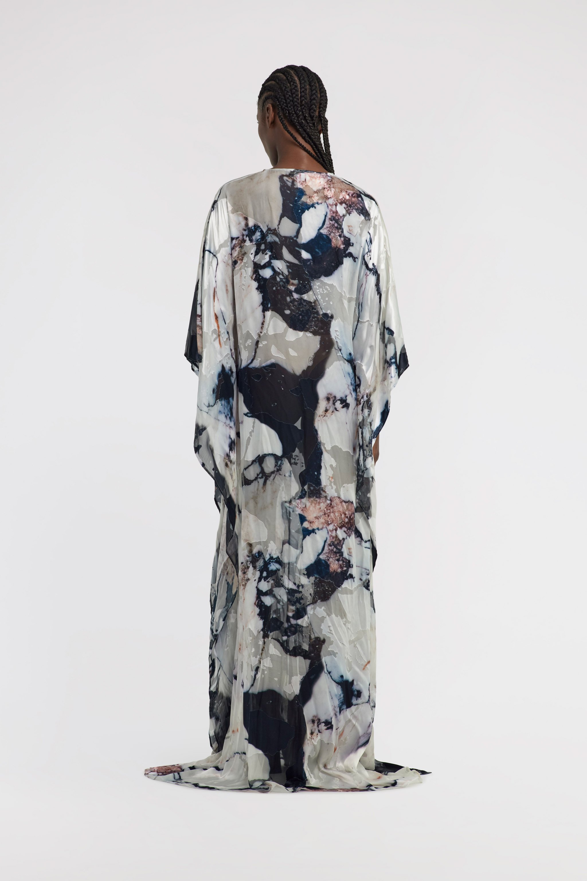 Roberto Cavalli Marble Print Kaftan In Black/white