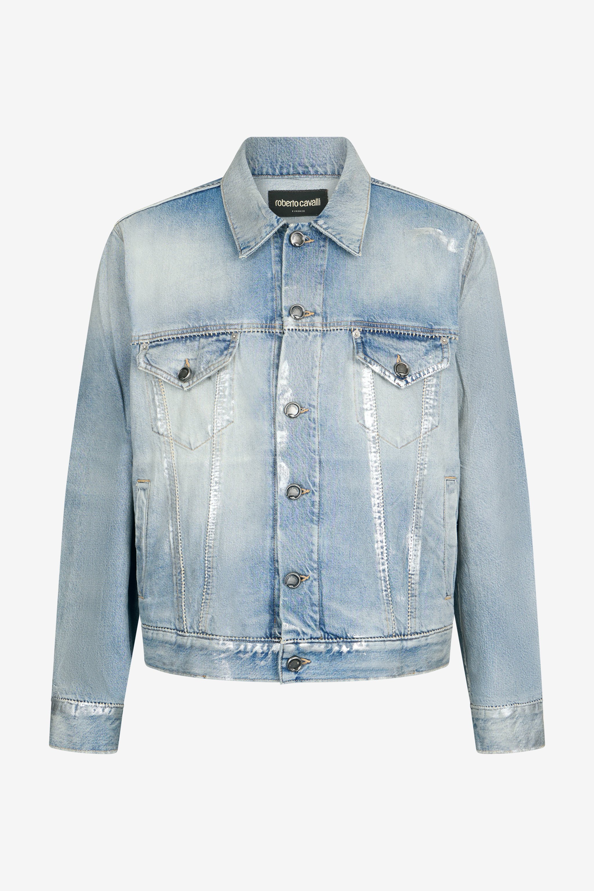 Roberto Cavalli Light Blue Laminated Denim Jacket