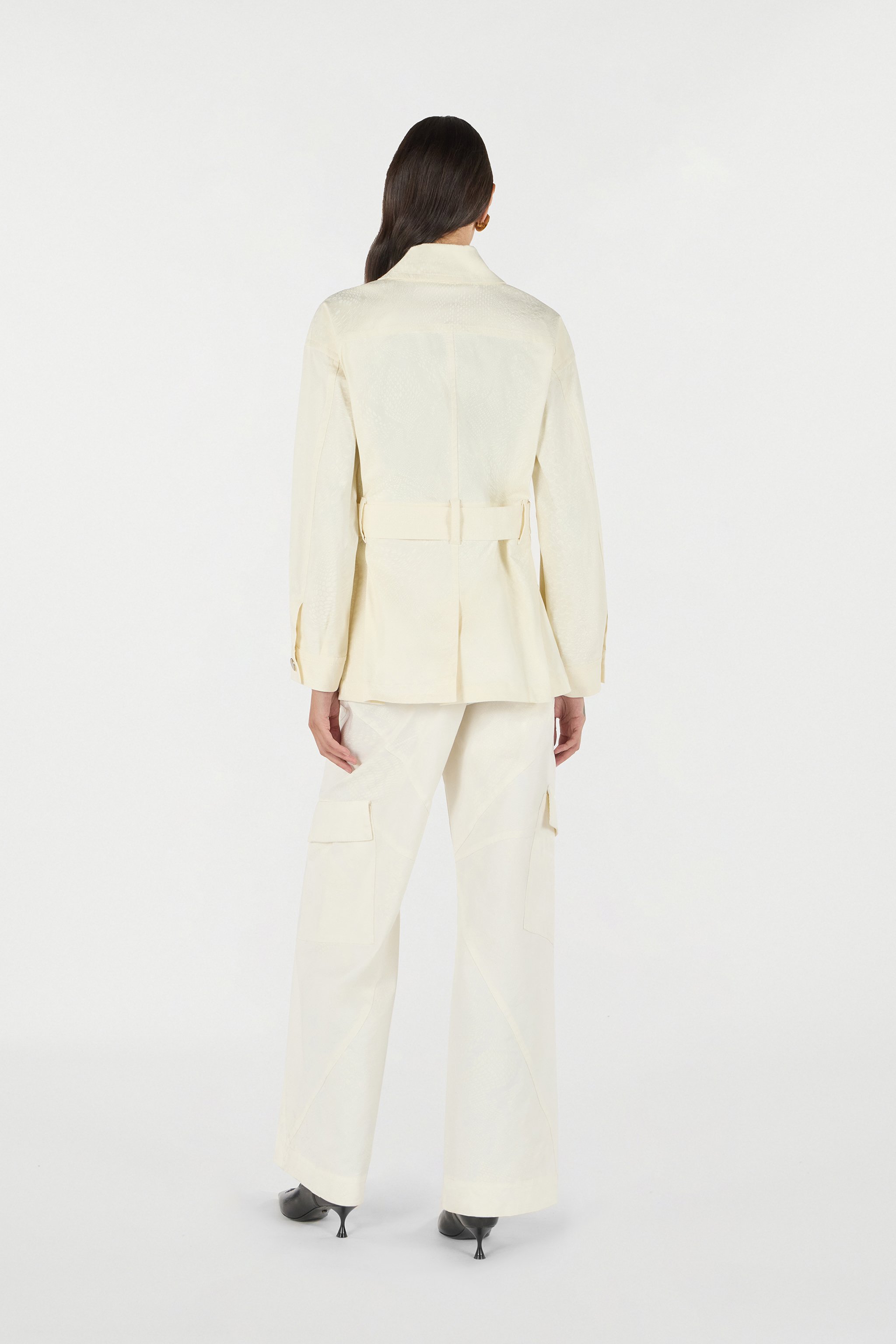 Roberto Cavalli Jacket With Belt And Python Pattern In Ivory