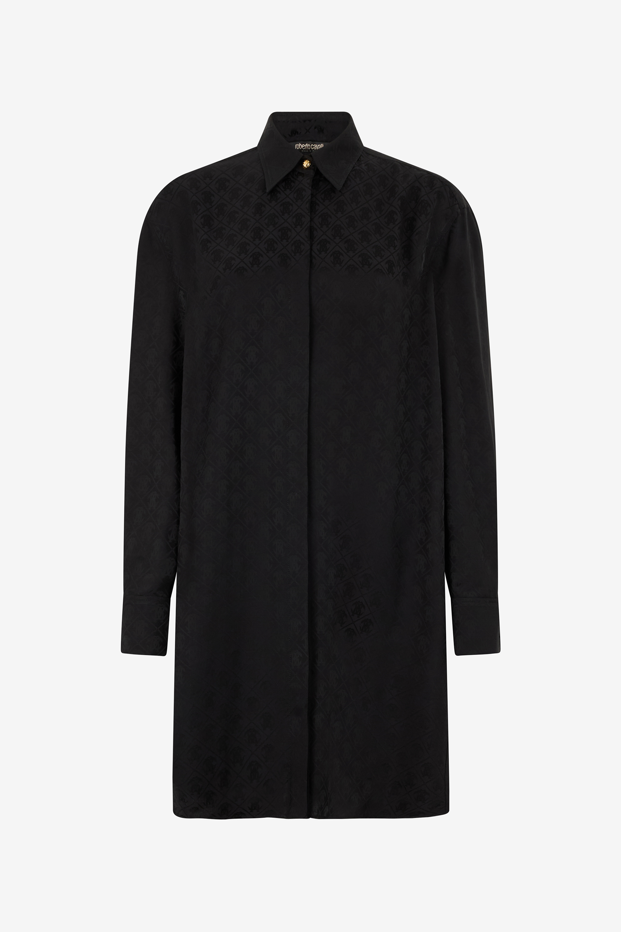 Roberto Cavalli Women's Black Silk Mini Shirt Dress With Monogram Rc - Dresses