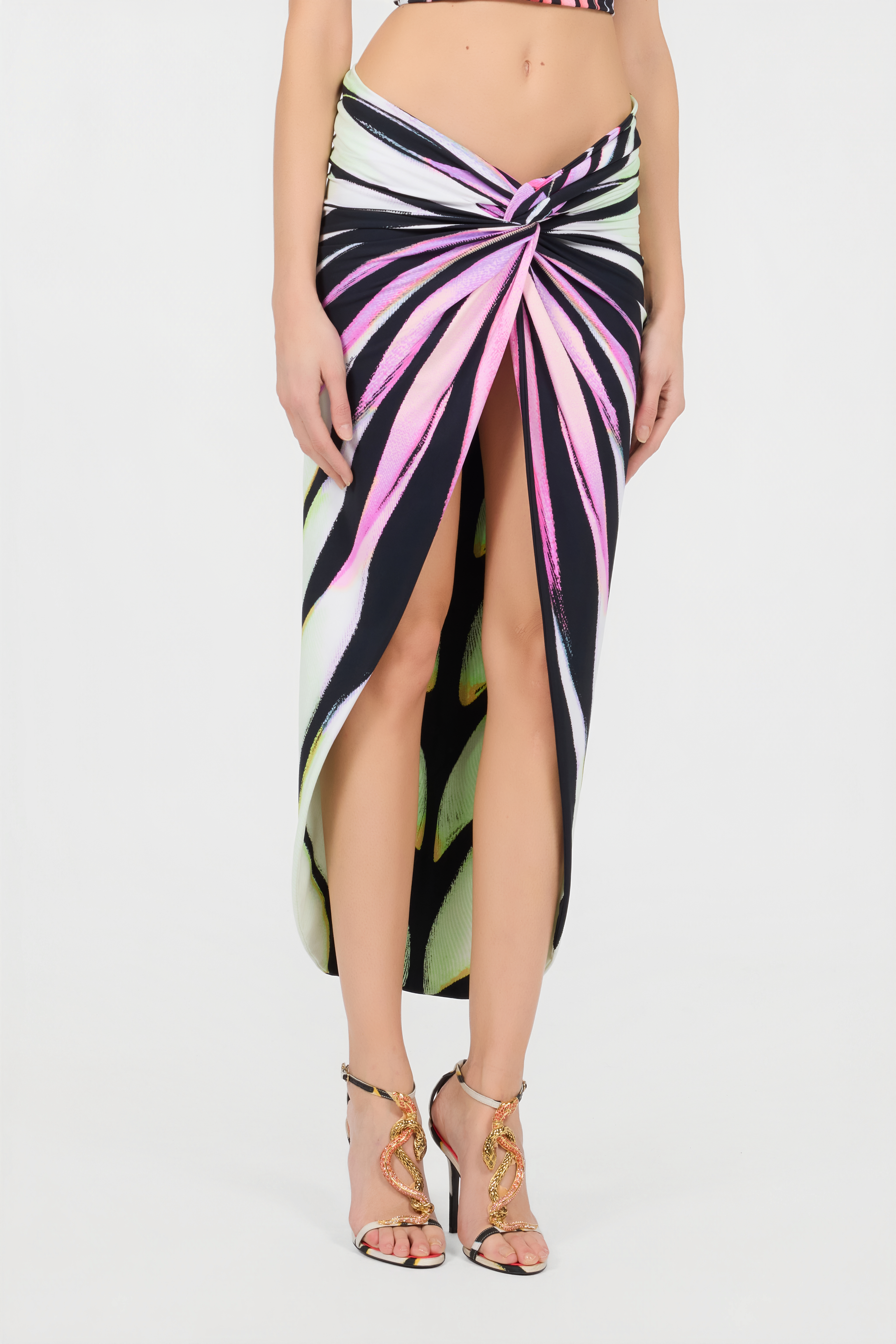 Roberto Cavalli Ray Of Sea Butterfly-print Knot-detail Sarong In Black