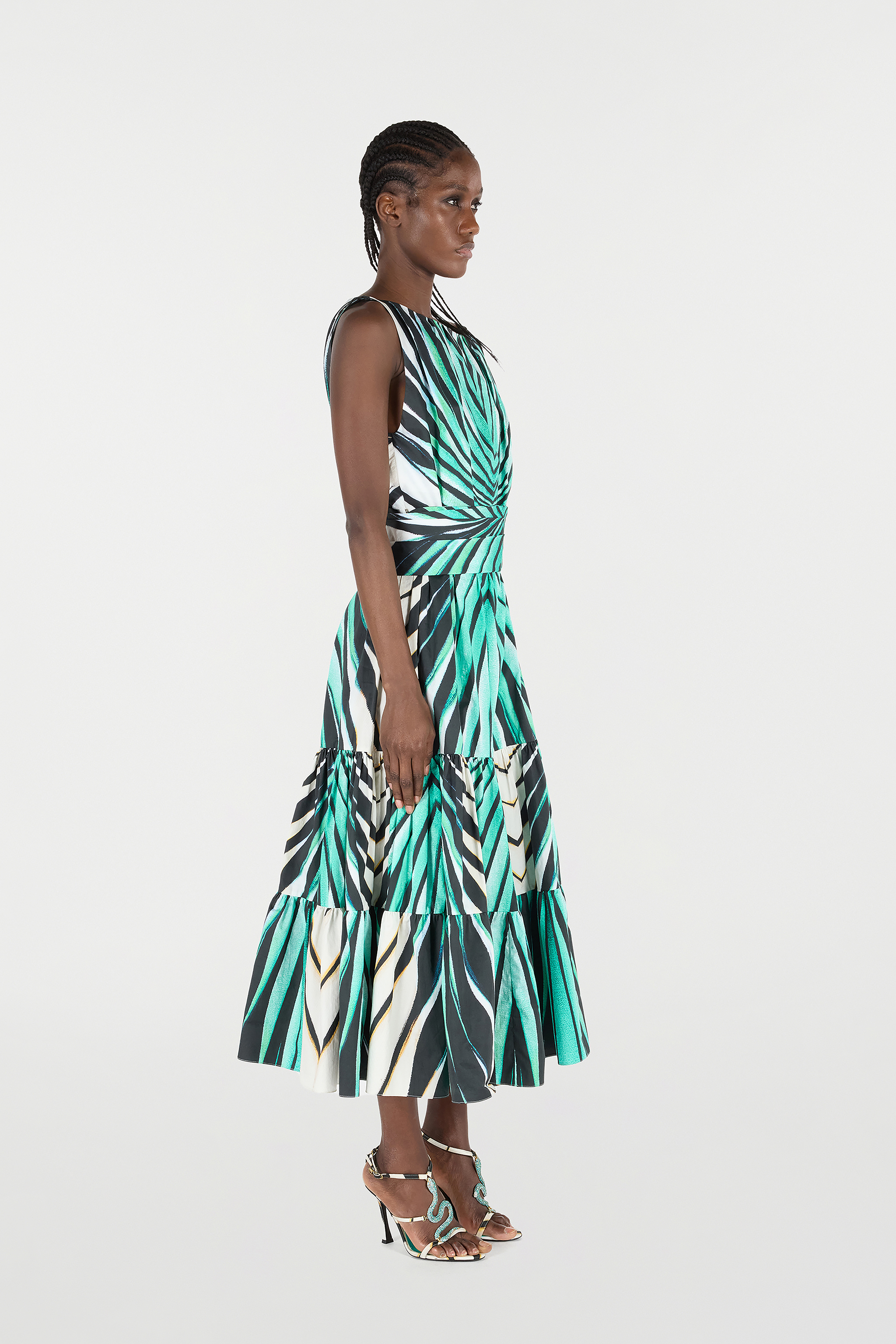 Roberto Cavalli Ray Of Sea Print Ruffled Dress