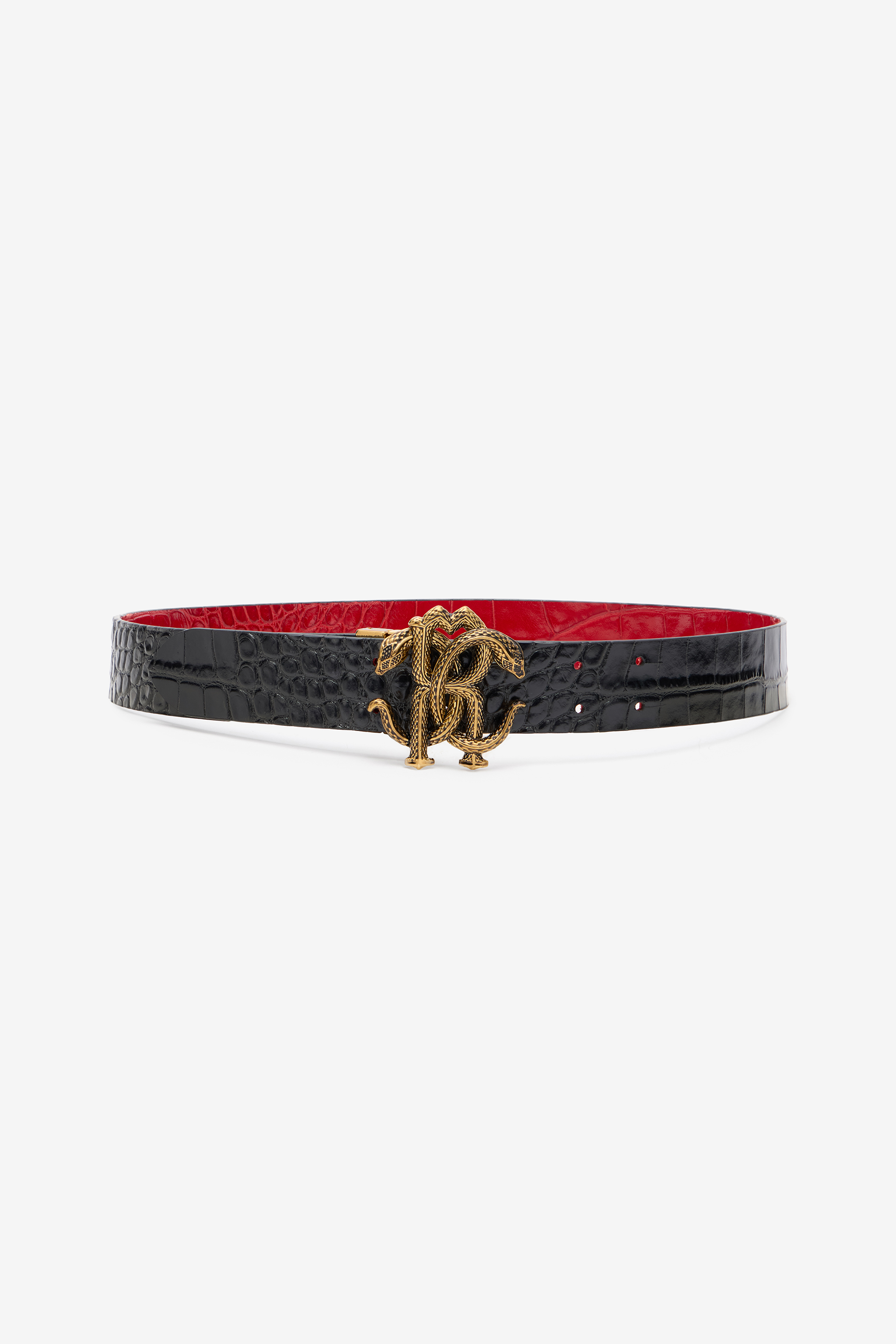  Roberto Cavalli Reversible Belt With Mirror Snake Monogram - Female  Red 95 