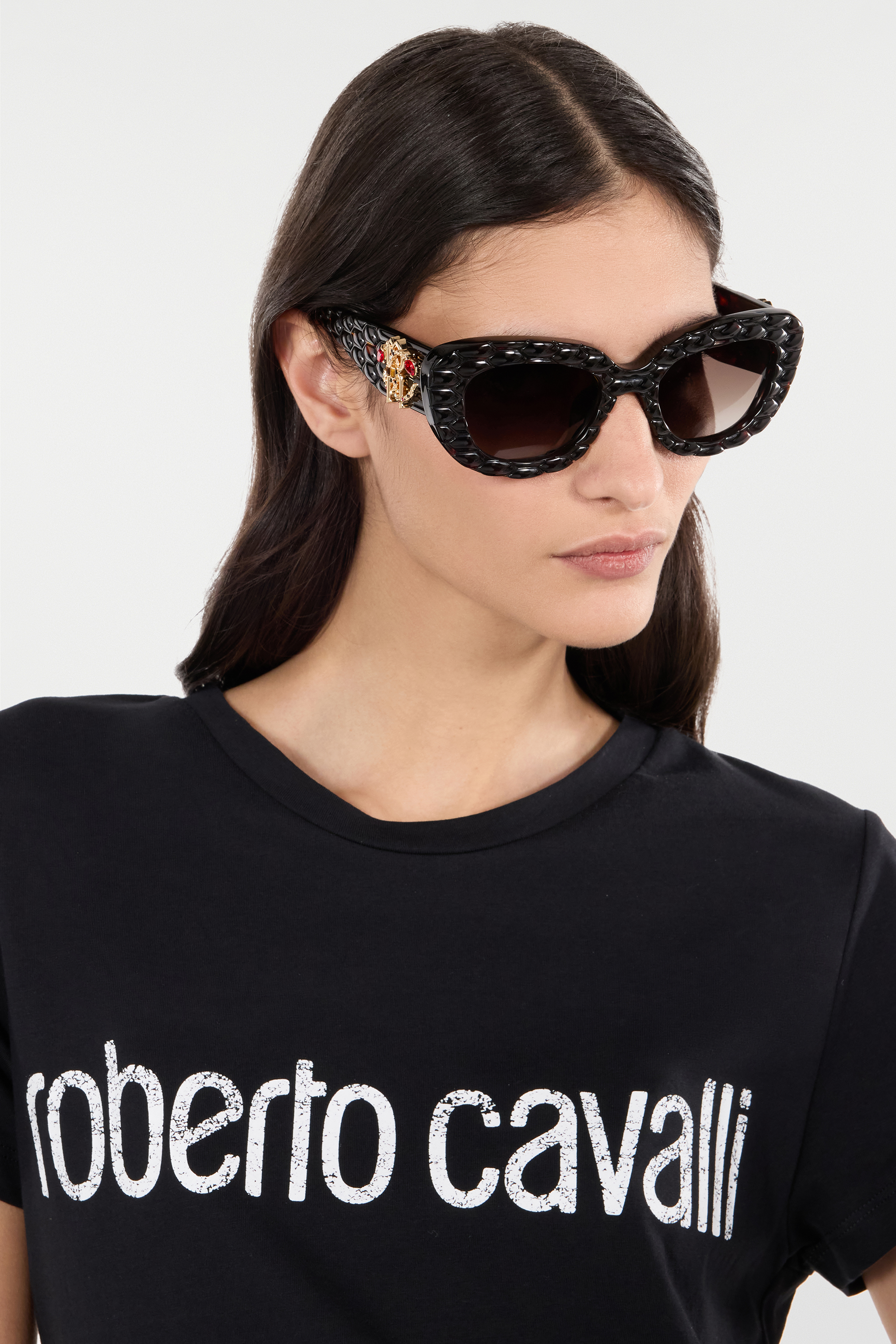 Shop Roberto Cavalli Sonnenbrille Mit Breiter, Auffälliger Cat-eye-vorderseite In Shiny Brown/yellow H
