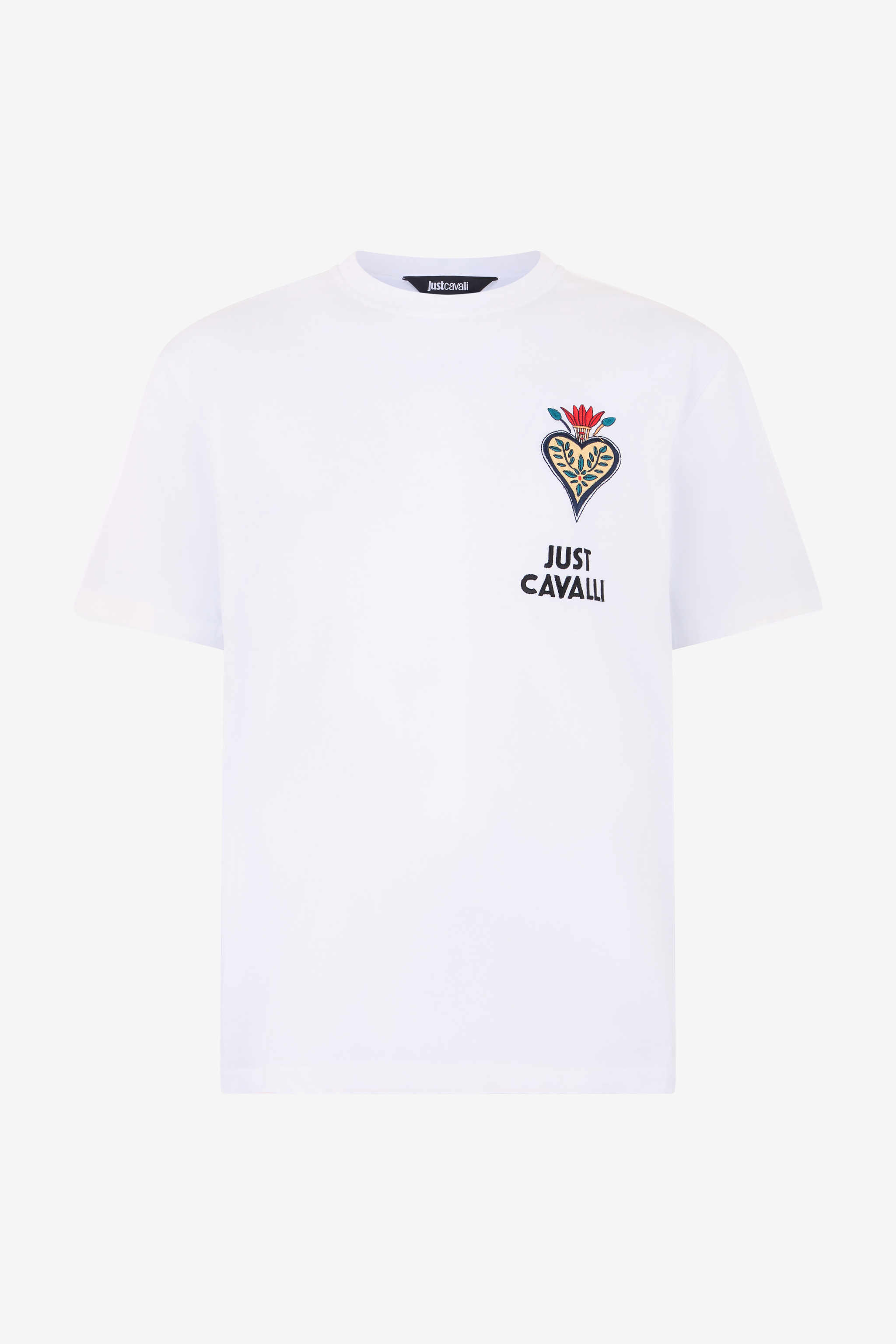 Roberto Cavalli Men's White T-Shirt With Embroidered Logo - Clothing